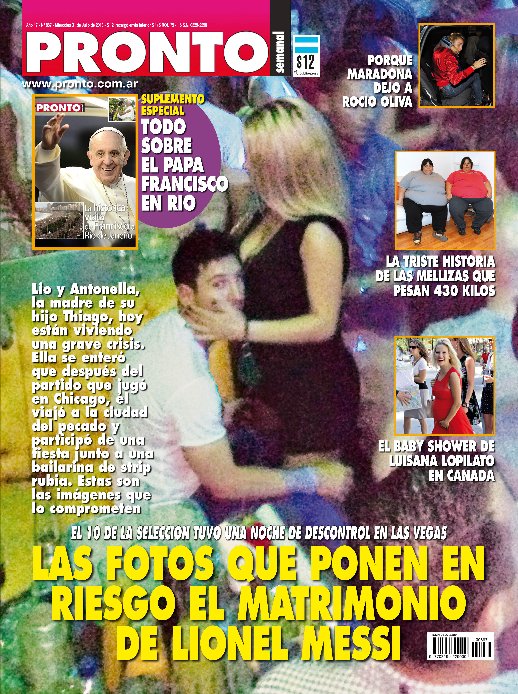 Το περιοδικό Pronto στο εξώφυλλό του δημοσιεύει μια φωτογραφία με το κεφάλι του Αργεντινού σταρ της Μπαρτσελόνα... χωμένο στο πλούσιο μπούστο μιας ξανθιάς στρίπερ!