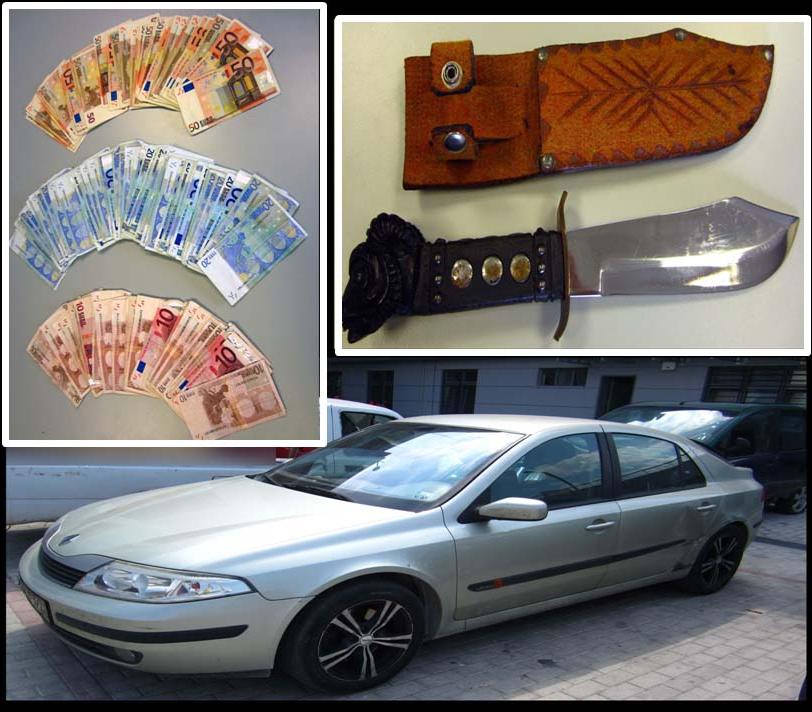 Το αυτοκίνητο, το μαχαίρι και τα λεφτά που κατασχέθηκαν - ΦΩΤΟ ΕΛ.ΑΣ.
