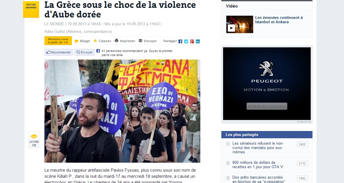 Le Monde: Η Ελλάδα συγκλονισμένη από τη βία της Χρυσής Αυγής