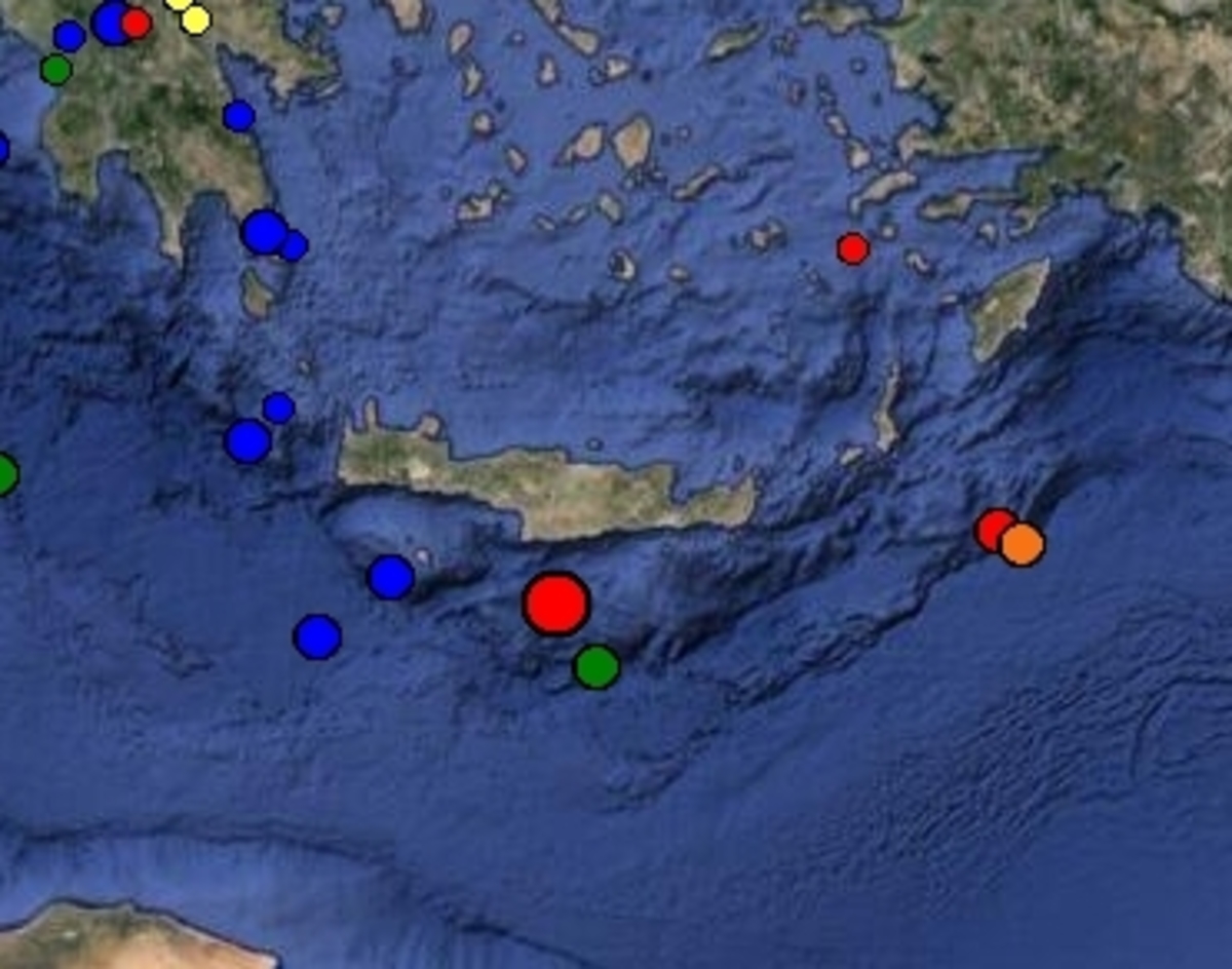Το επίκεντρο του σεισμού νότια του Ηρακλείου - ΦΩΤΟ από Γεωδυναμικό Ινστιτούτο