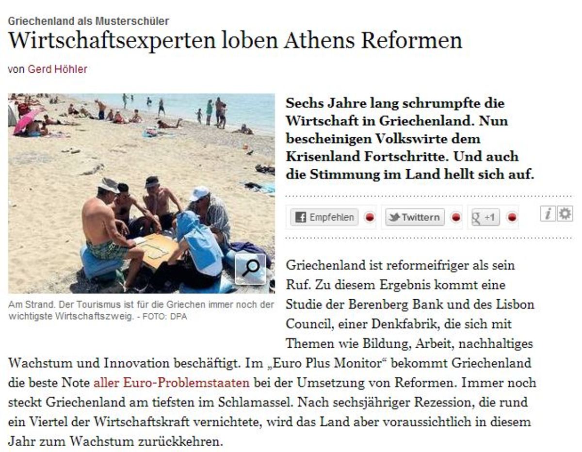 Der Tagesspiegel: Η Ελλάδα είναι μαθητής – μοντέλο στις μεταρρυθμίσεις