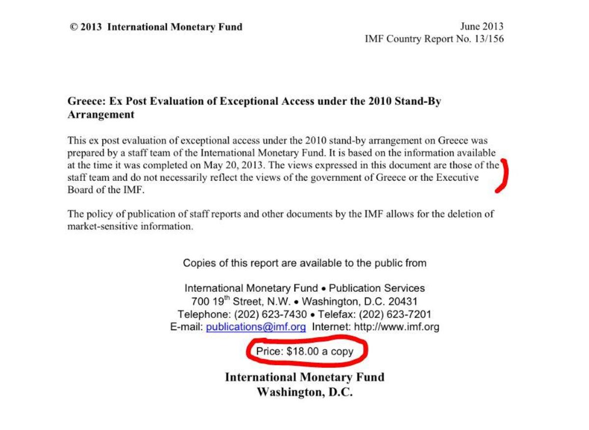 Κι από τη μύγα ξίγκι! Το ΔΝΤ χρεώνει 18 δολάρια την έκθεση για την Ελλάδα!