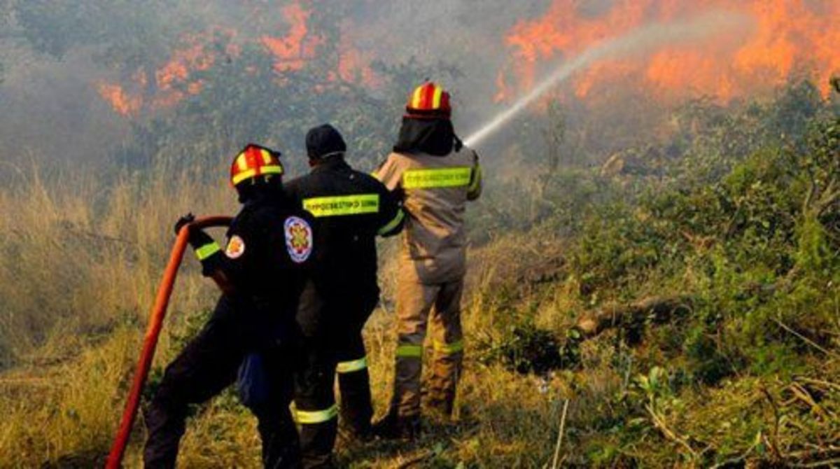 Φωτιά σε δύσβατη περιοχή του Λασιθίου – Μάχη με τις φλόγες και τον άνεμο