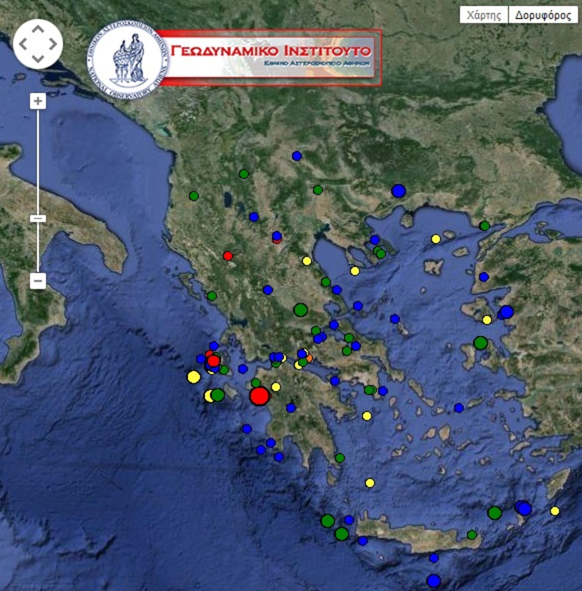 Xάρτης από το Γεωδυναμικό Ινστιτούτο Αθηνών