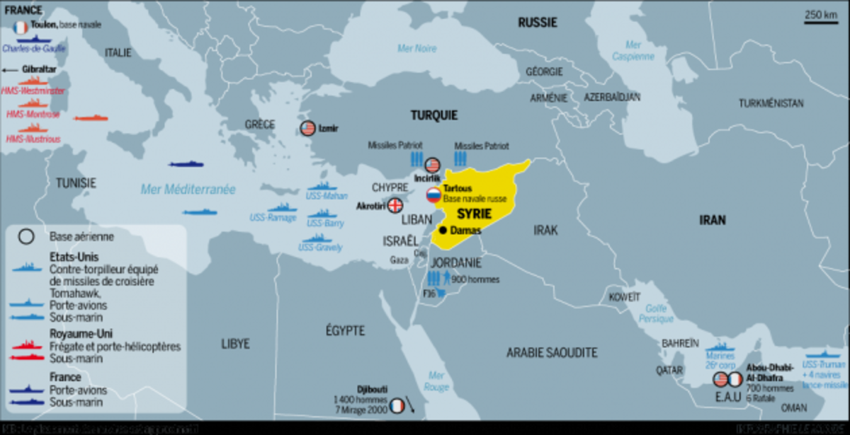 Ο χάρτης των δυνάμεων που είναι έτοιμες να πλήξουν τη Συρία