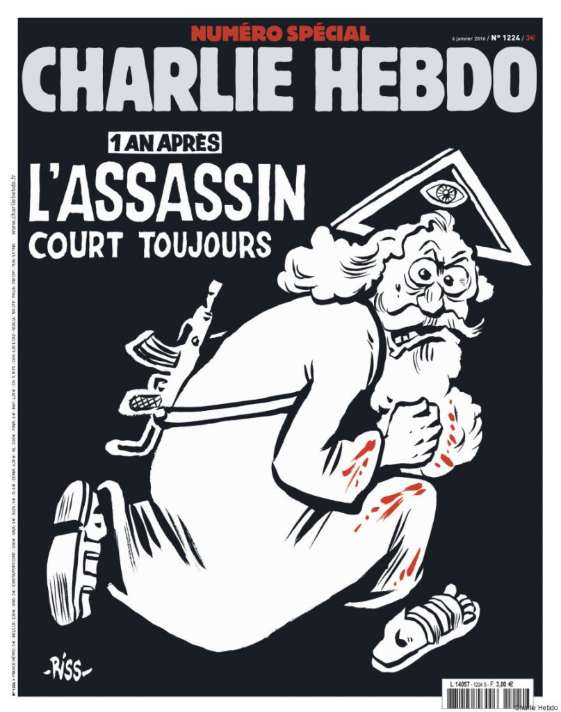 Πρωτοσέλιδο Charlie Hebdo: Ο δολοφόνος Θεός με τα ματωμένα χέρια