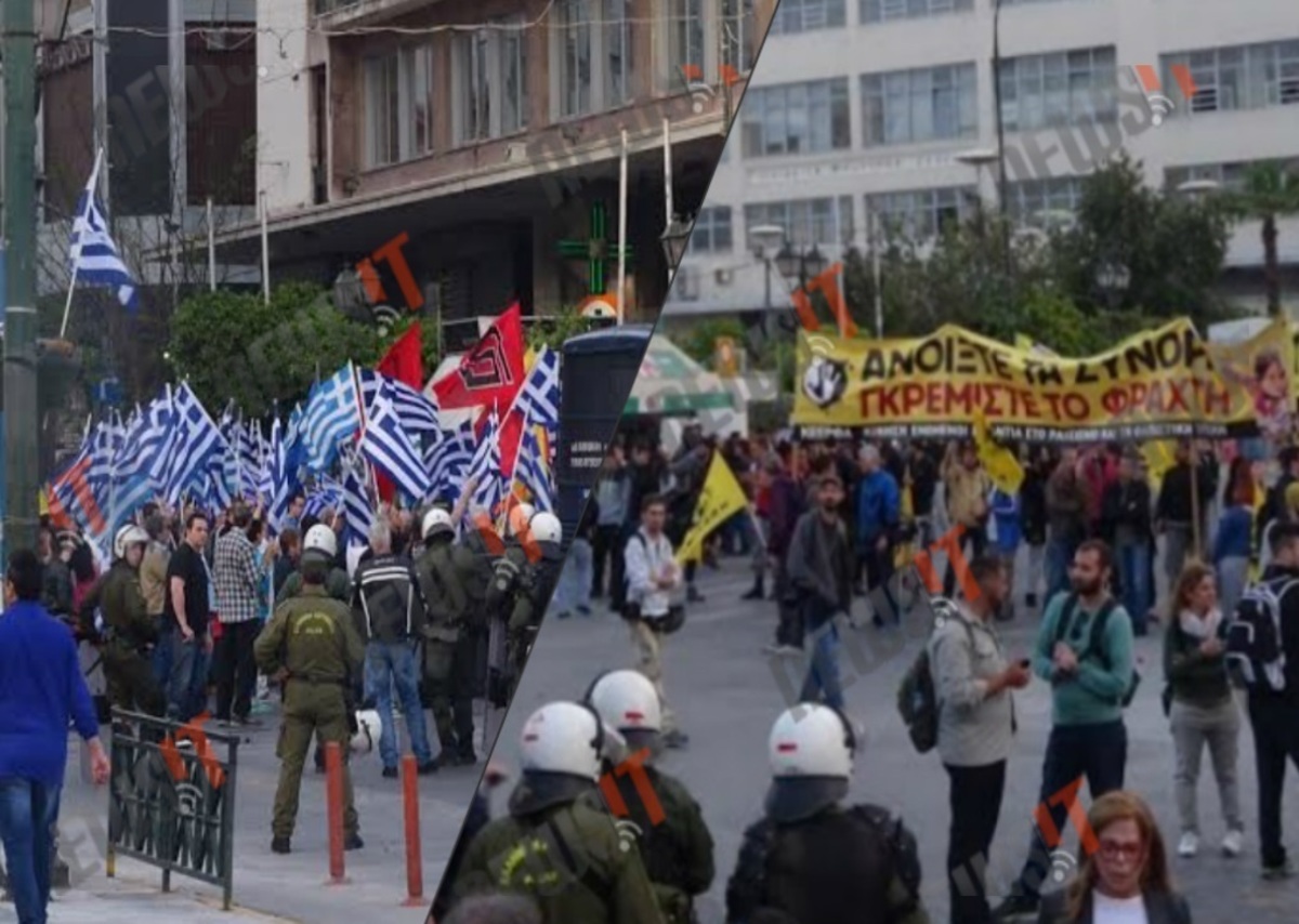 Κομμένος στα δύο ο Πειραιάς – Χρυσαυγίτες και αντιεξουσιαστές και στη μέση τα ΜΑΤ