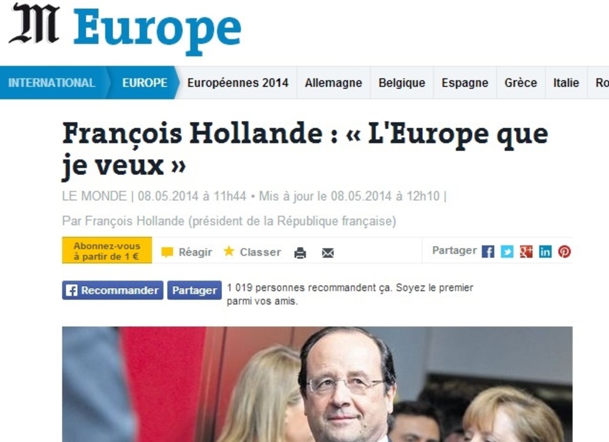 Ολάντ: “Έξοδος από την Ευρώπη ισούται με έξοδο από την Ιστορία”