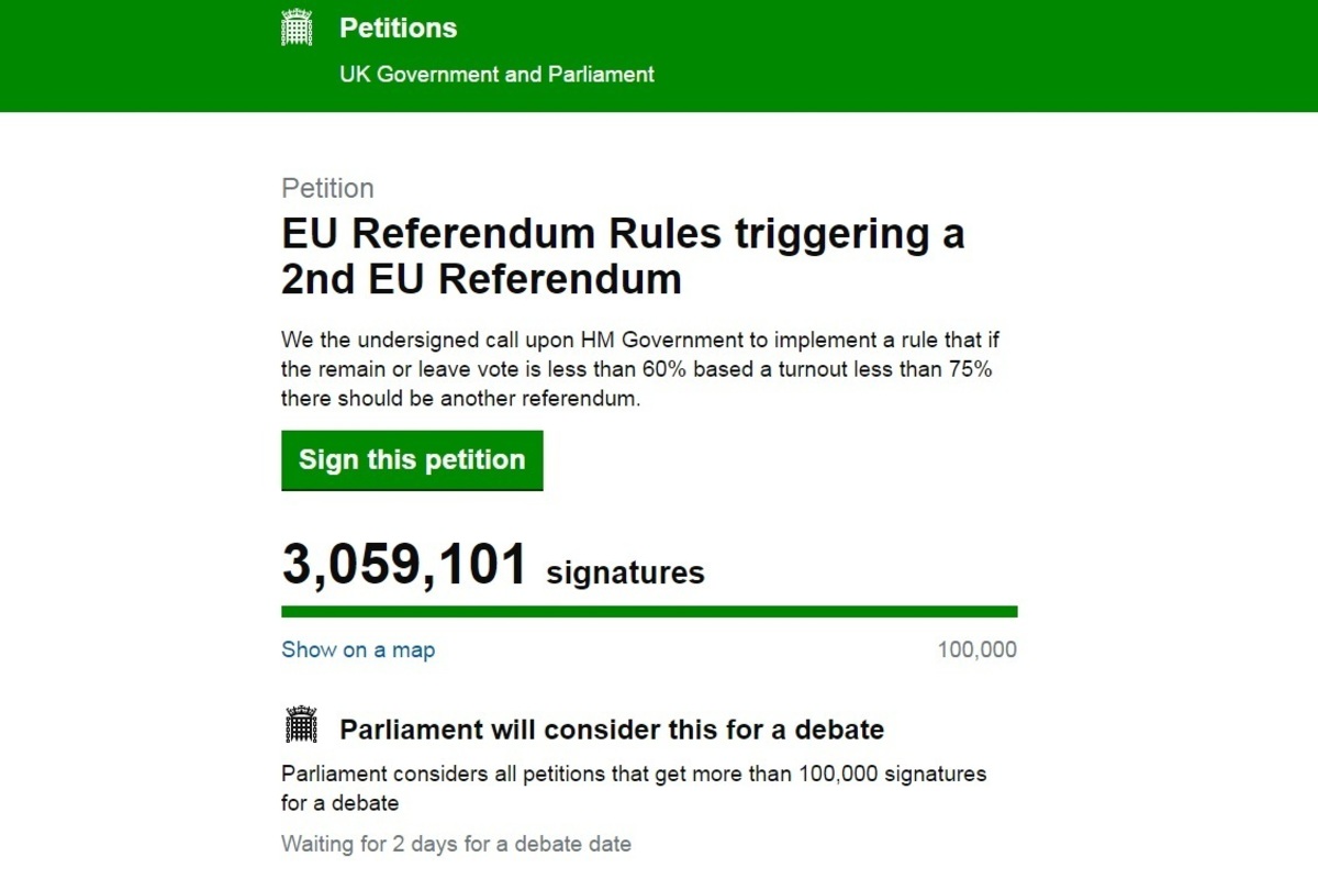 Brexit: Ξεπέρασαν τα 3 εκατομμύρια οι υπογραφές για επανάληψη του δημοψηφίσματος!