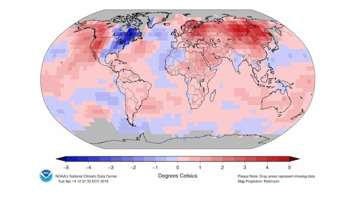 Φωτογραφία από το U.S. National Oceanic and Atmospheric Administration που δείχνει πώς διαφοροποιήθηκαν οι θερμοκρασίες της επιφάνειας του πλανήτη