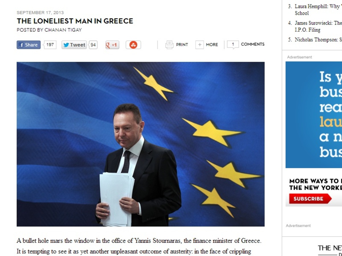 The New Yorker: O πιο μόνος άνθρωπος στην Ελλάδα ο Στουρνάρας
