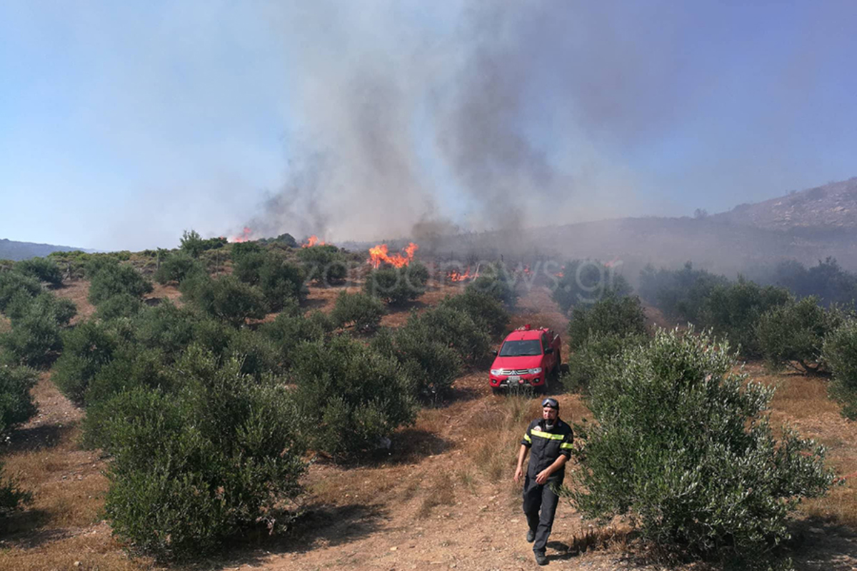 Μια ανάσα από τα σπίτια η φωτιά στα Χανιά – Αγώνας με το χρόνο για να την “πιάσουν” πριν πέσει το σκοτάδι