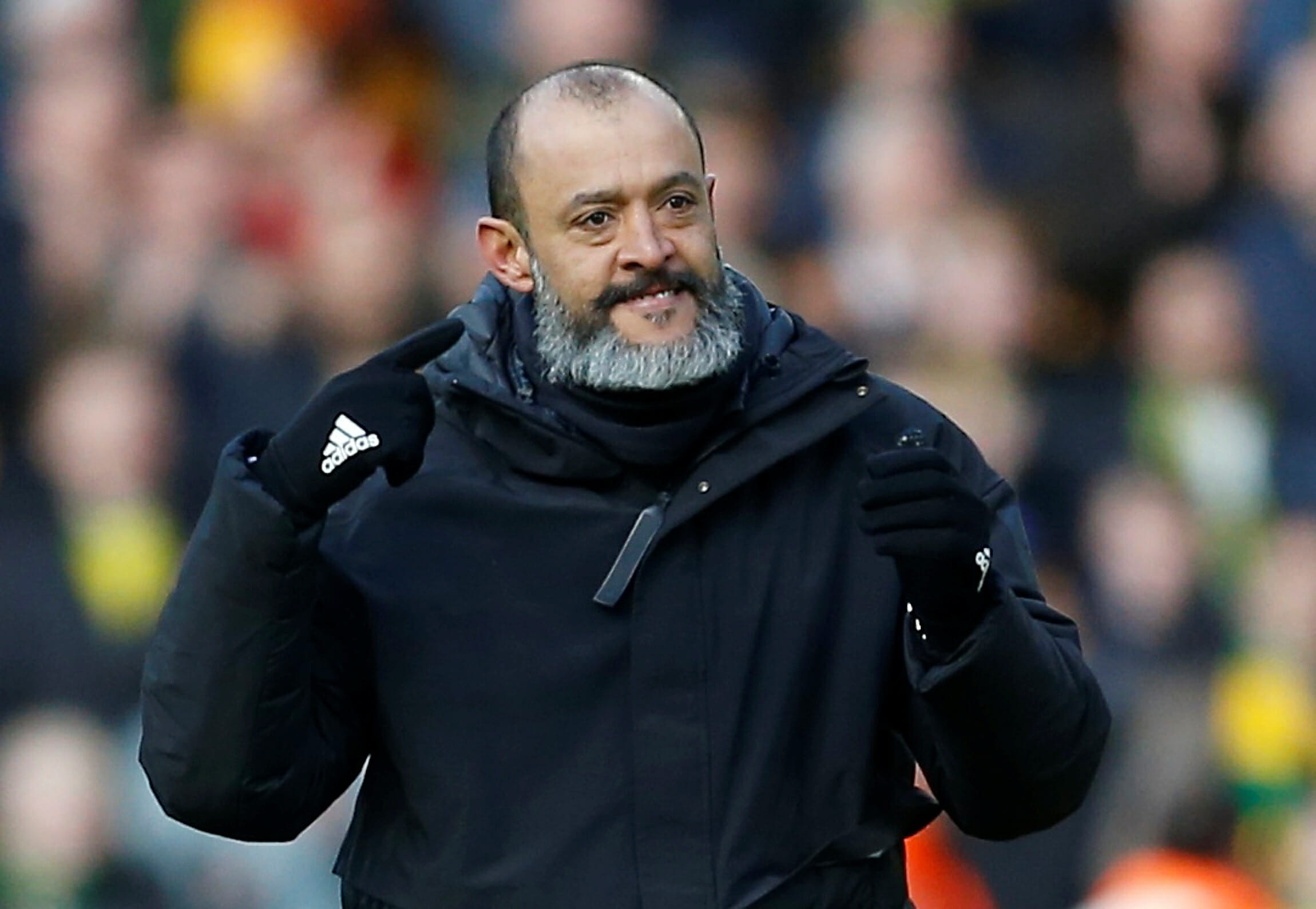 Soccer Football - Premier League - Wolverhampton Wanderers v Norwich City - Molineux Stadium, Wolverhampton, Britain - February 23, 2020  Wolverhampton Wanderers manager Nuno Espirito Santo celebrates after the match   Action Images via Reuters