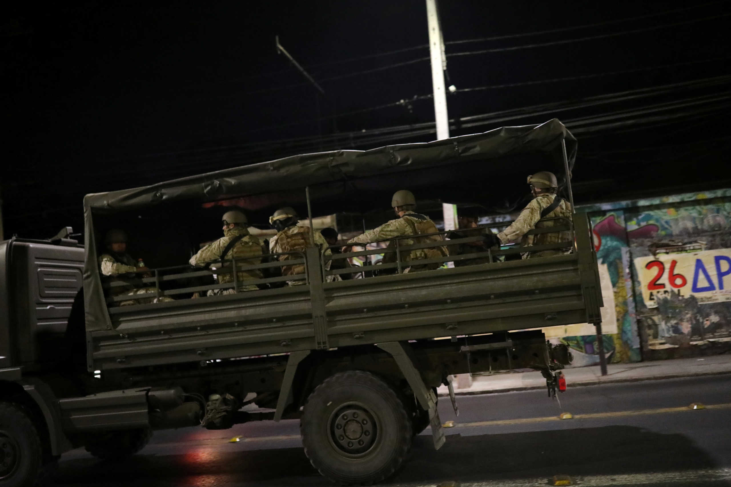 Soldiers patrol the streets of Santiago after President Sebastian Pinera ordered a state of catastrophe, due to the outbreak of the coronavirus disease (COVID-19) in Santiago, Chile, March 19, 2020. REUTERS