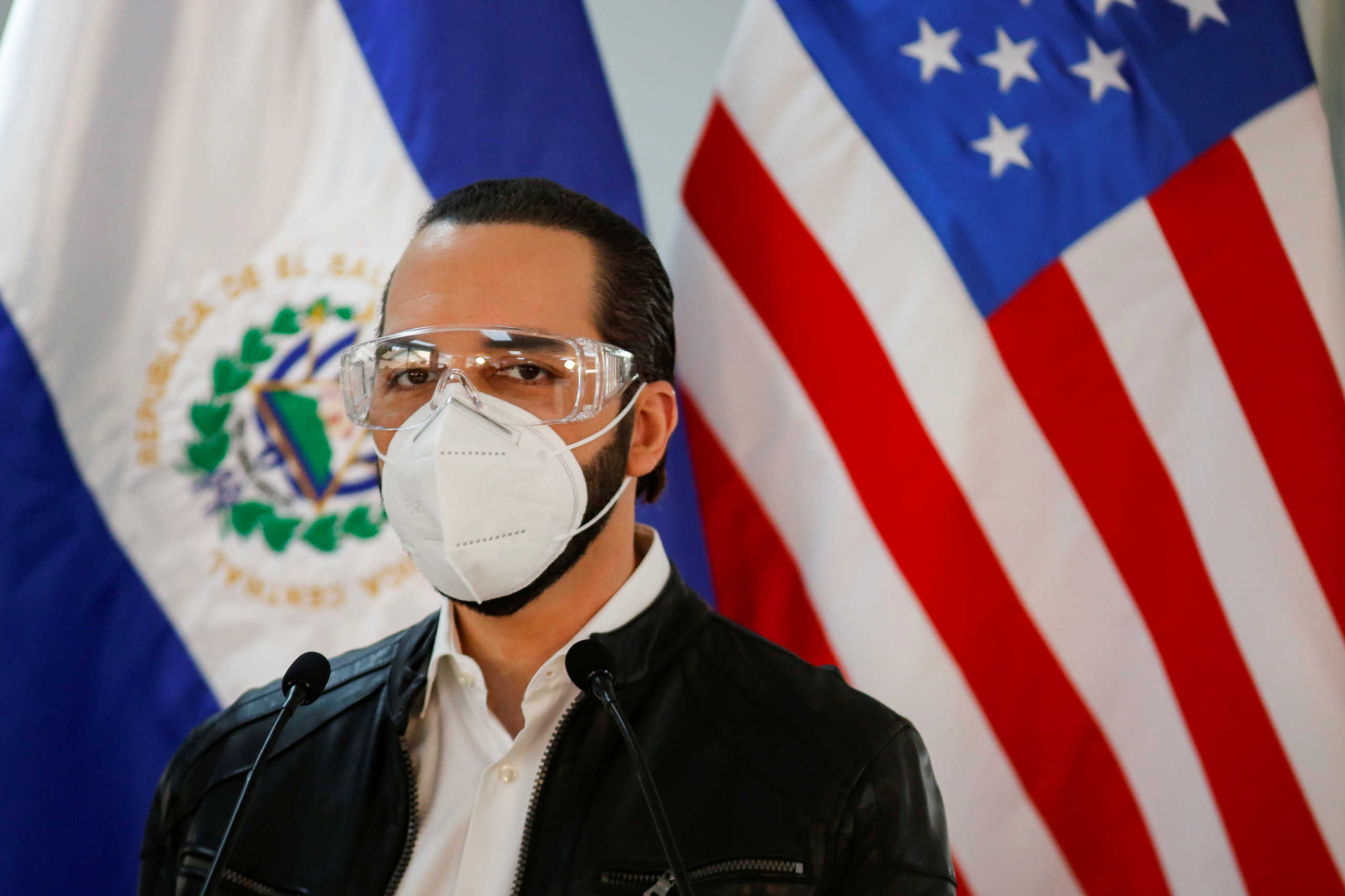 El Salvador President Nayib Bukele participates in a news conference during a nationwide quarantine as El Salvador's government undertakes steadily stricter measures to prevent the spread of the coronavirus disease (COVID-19), in San Salvador, El Salvador May 26, 2020. REUTERS