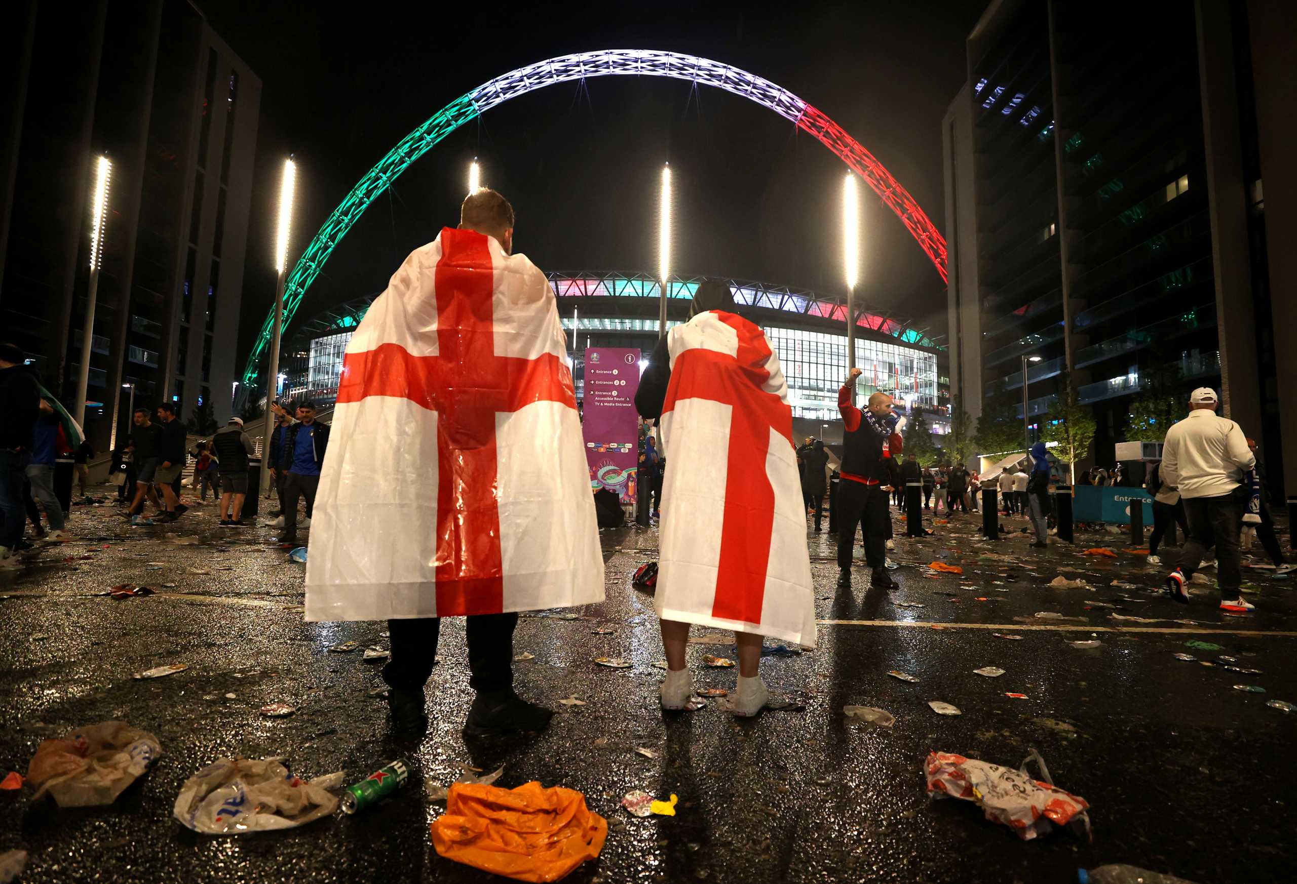 Soccer Football - Euro 2020 - Final - Fans gather for Italy v England - Wembley Stadium, London, Britain - July 11, 2021 England fans outside Wembley Stadium after Italy wins the Euro 2020 final Action Images via Reuters