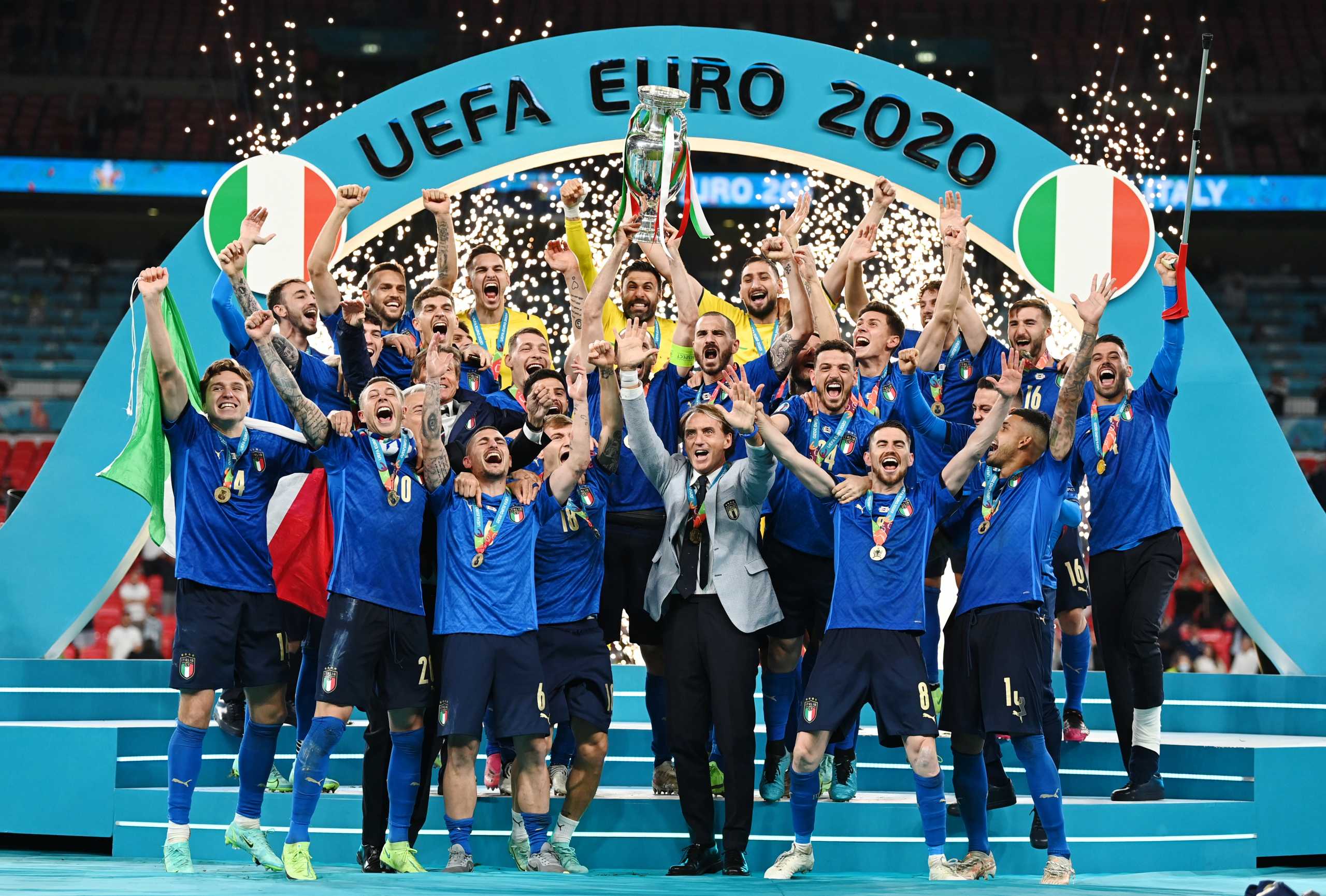 Soccer Football - Euro 2020 - Final - Italy v England - Wembley Stadium, London, Britain - July 11, 2021  Italy celebrate with the trophy after winning Euro 2020 Pool via REUTERS