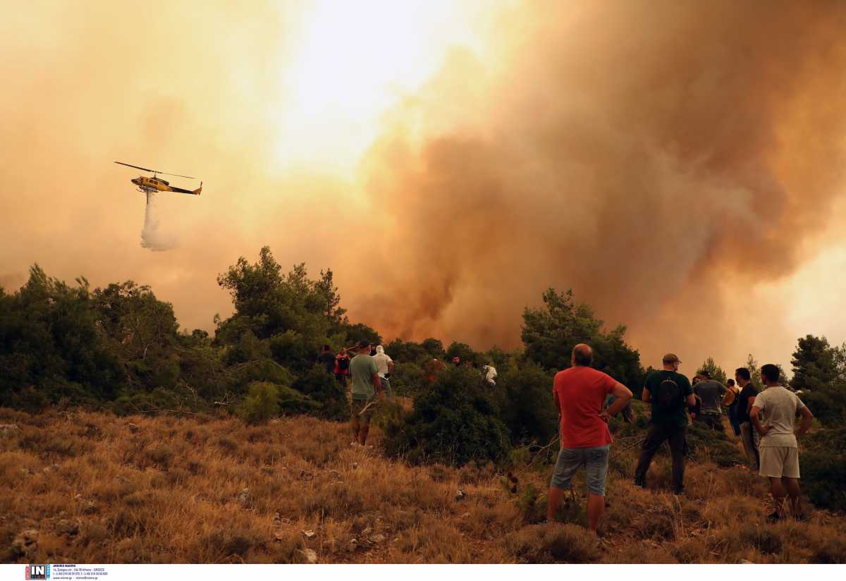Φωτιά στα Βίλια: Τιτάνιες προσπάθειες να σωθούν τα σπίτια – Η εικόνα της φωτιάς από το διάστημα
