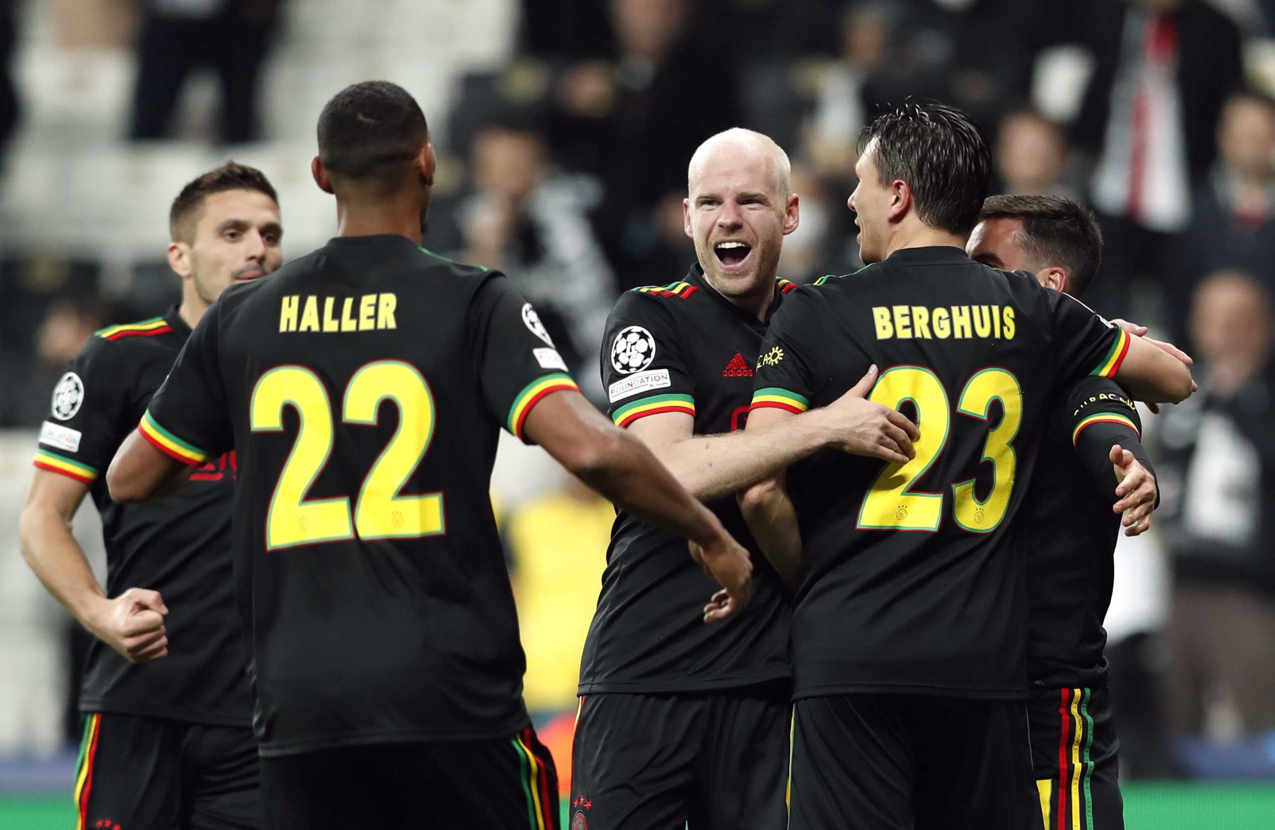 Soccer Football - Champions League - Group C - Besiktas v Ajax Amsterdam - Vodafone Park, Istanbul, Turkey - November 24, 2021 Ajax Amsterdam's Sebastien Haller celebrates scoring their first goal with teammates REUTERS