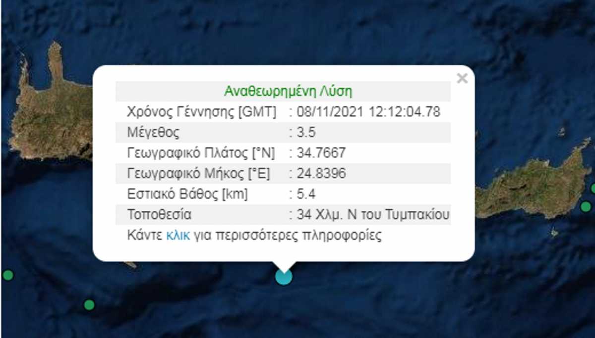 Σεισμός στο Τυμπάκι – Μόλις 5,4 χιλιόμετρα το εστιακό βάθος