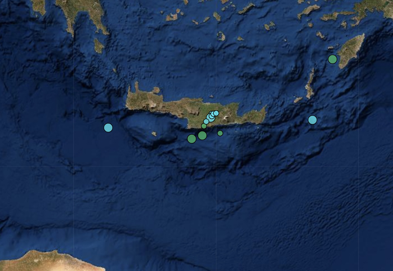 Σεισμός στην Κρήτη: 3,6 Ρίχτερ ανοιχτά από το Τυμπάκι και το Ηράκλειο