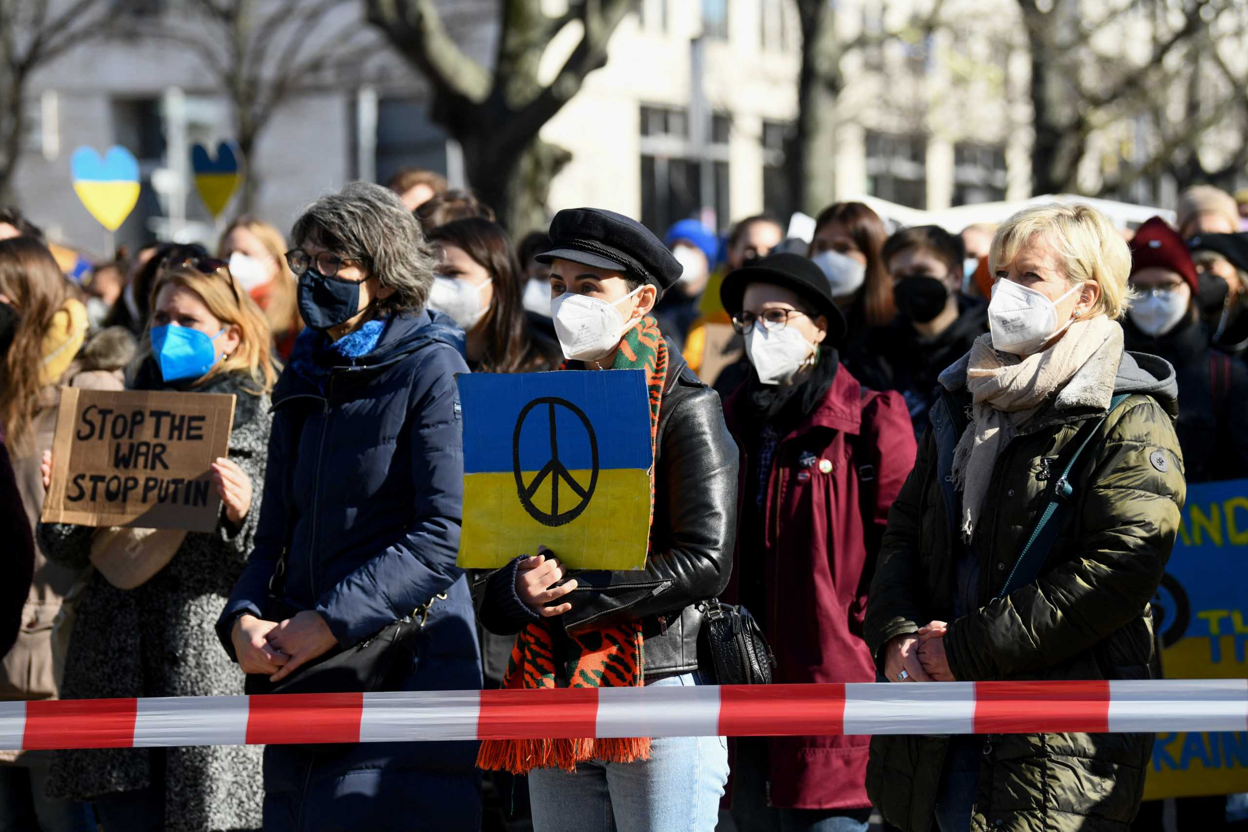 People demonstrate to mark International Women's Day and protest against Russia's invasion of Ukraine in front of the Russian Embassy in Berlin, Germany March 8, 2022. REUTERS