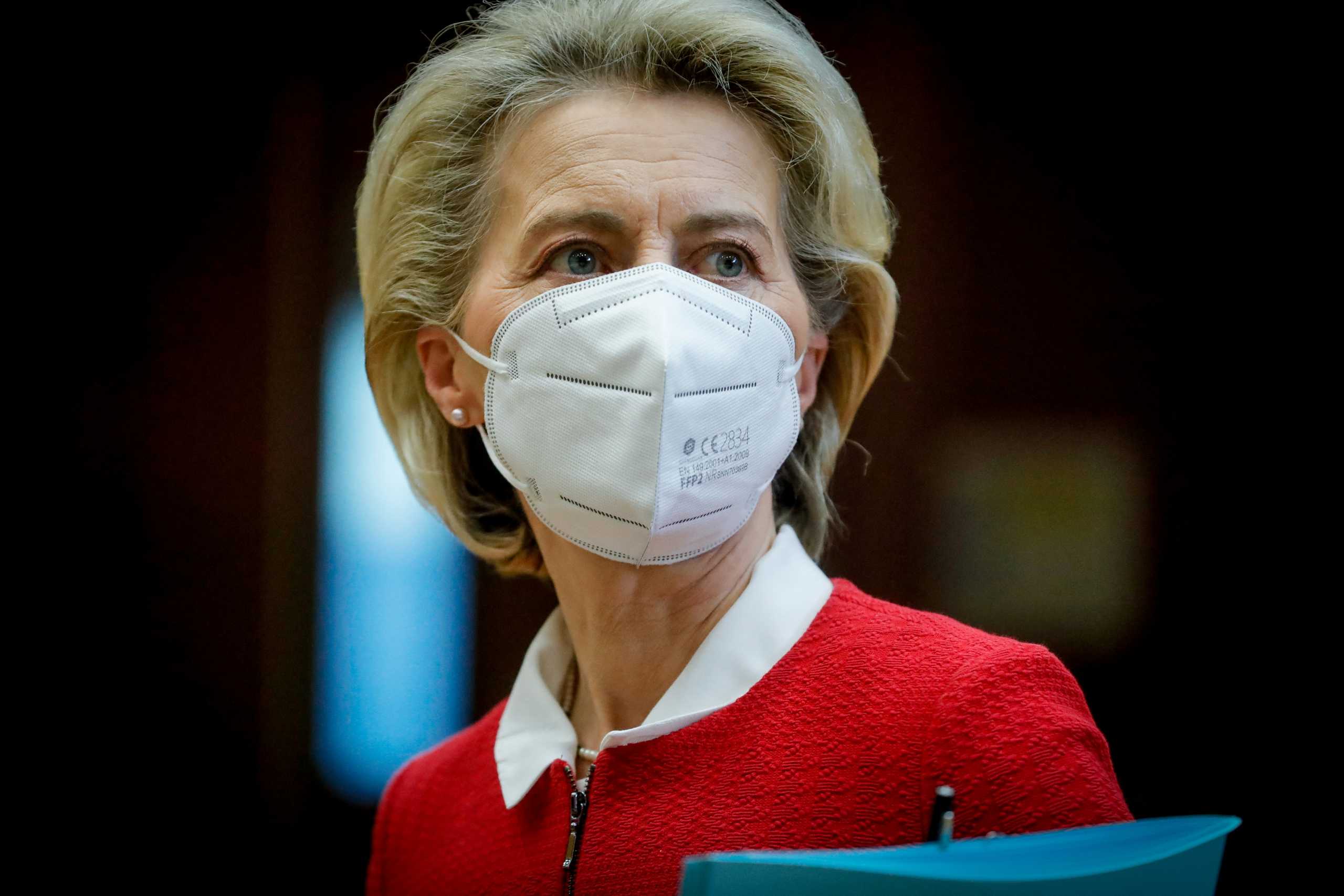 European Commission President Ursula von der Leyen looks on at the start of the European Commission weekly College Meeting in Brussels, Belgium, 2 March 2022. Stephanie Lecocq