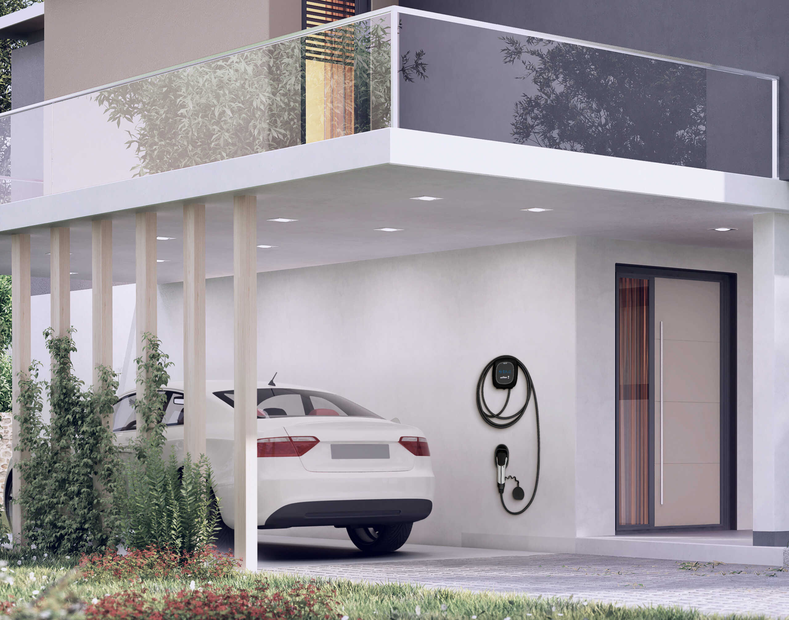 Luxury big modern house and electric car