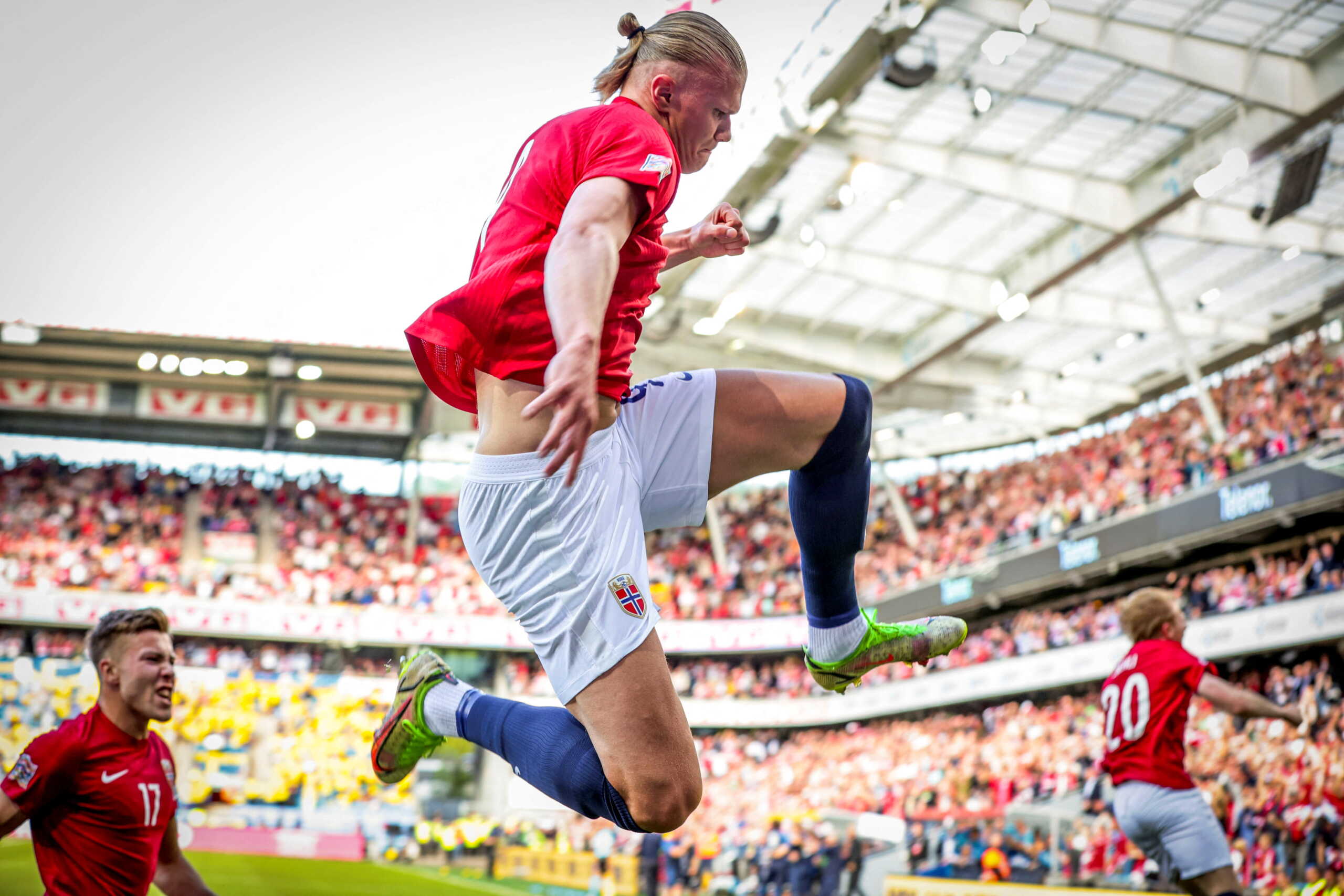 Soccer Football - UEFA Nations League - Group H - Norway v Sweden - Ullevaal Stadion, Oslo, Norway - June 12, 2022 Norway's Erling Braut Haaland celebrates scoring their first goal   Beate Oma Dahlee