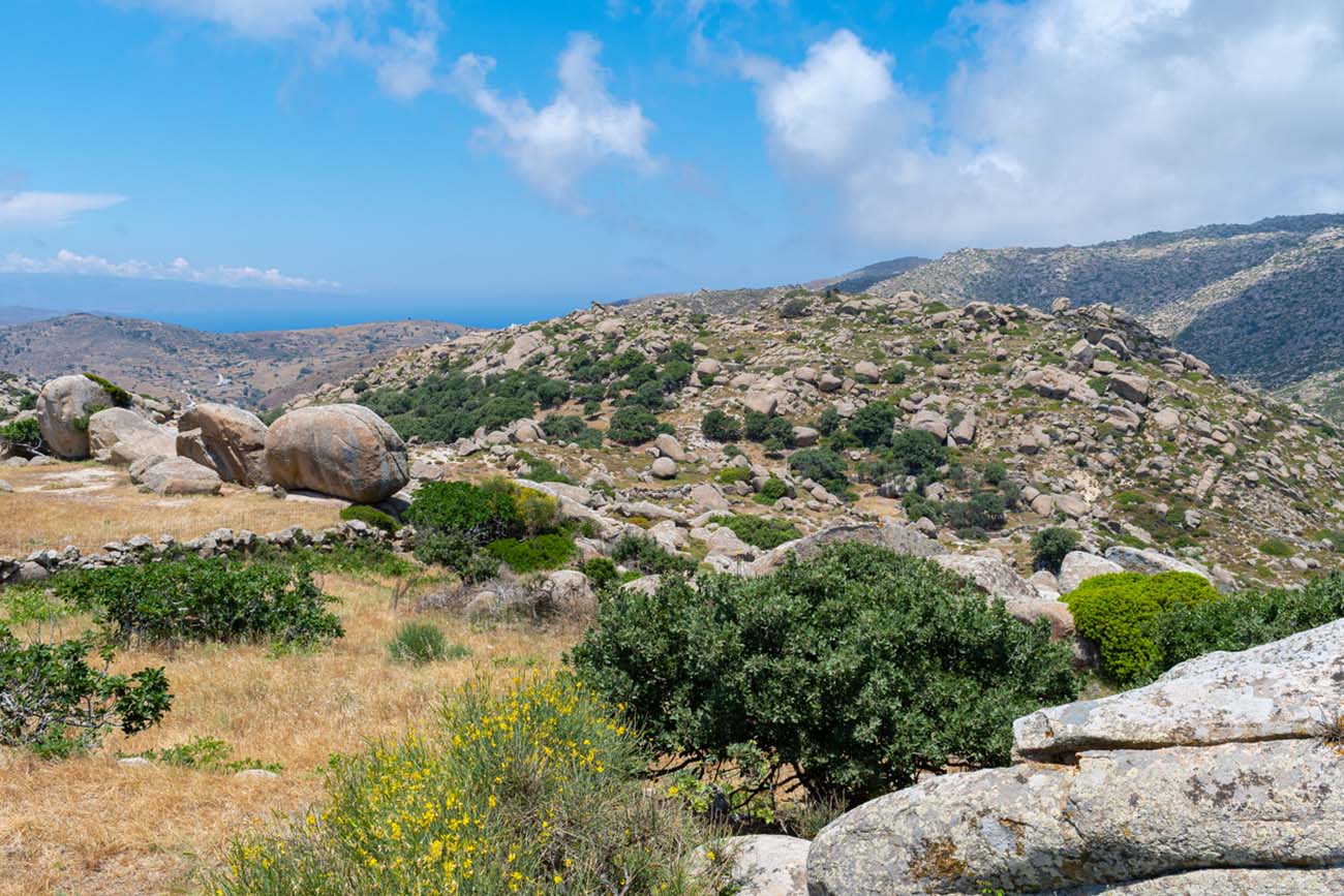 Landscape around Volax village, with huge granite stones at Tinos island, Greece