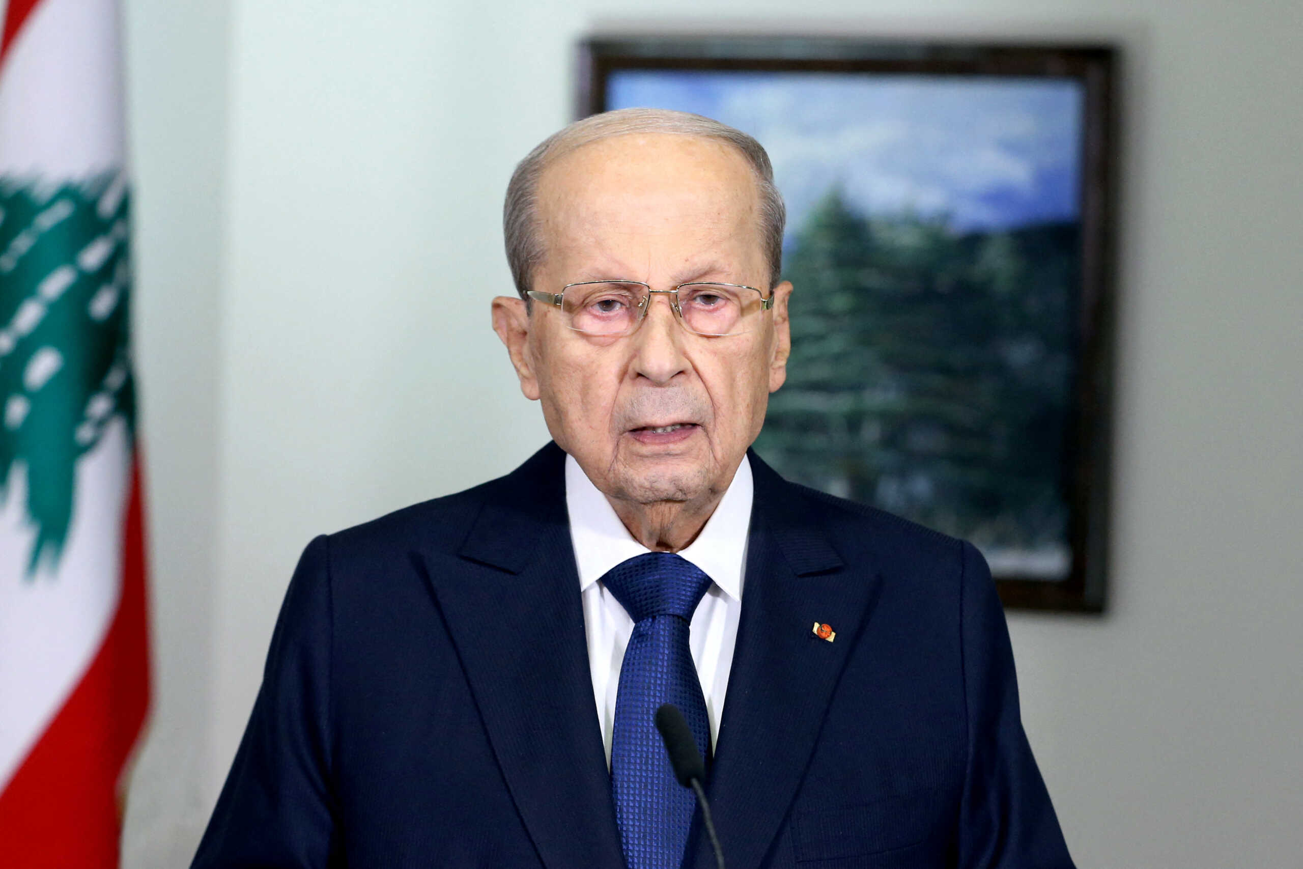 Lebanon's President Michel Aoun addresses the nation from the presidential palace in Baabda, Lebanon October 13, 2022. Dalati Nohra