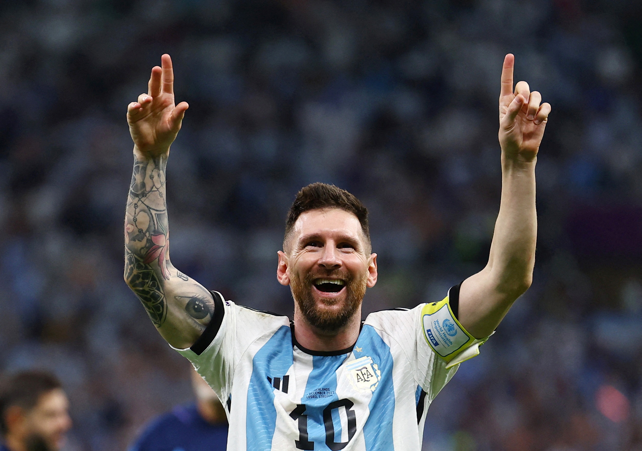 Soccer Football - FIFA World Cup Qatar 2022 - Quarter Final - Netherlands v Argentina - Lusail Stadium, Lusail, Qatar - December 10, 2022 Argentina's Lionel Messi celebrates as Argentina progress to the semi finals REUTERS