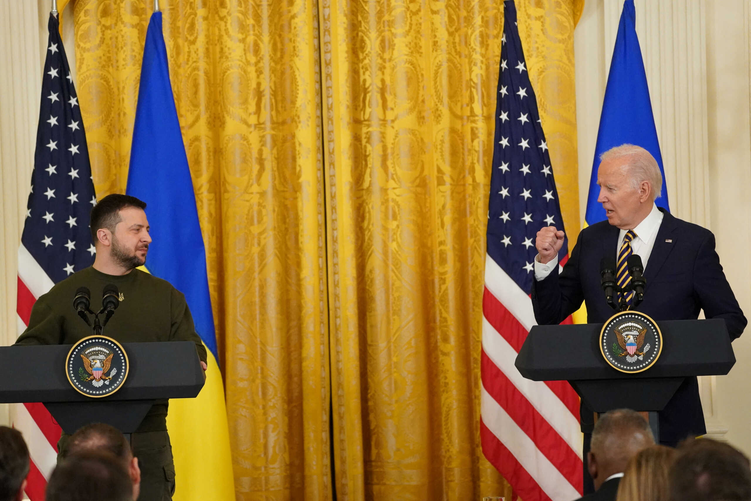 U.S. President Joe Biden and Ukraine's President Volodymyr Zelenskiy hold a joint news conference in the East Room of the White House in Washington, U.S., December 21, 2022. REUTERS