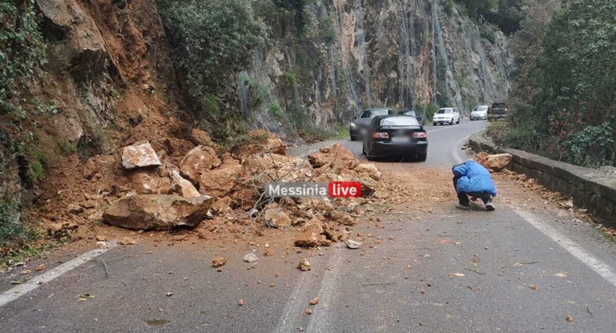 Μεσσηνία: Κατολίσθηση και κυκλοφοριακό χάος στην παλιά εθνική οδό στο ρεύμα προς Ταϋγετο