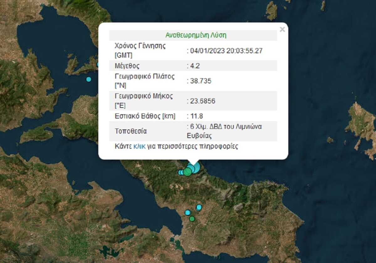 Σεισμός 4,2 Ρίχτερ στην Εύβοια – Έγινε αισθητός στην Αττική