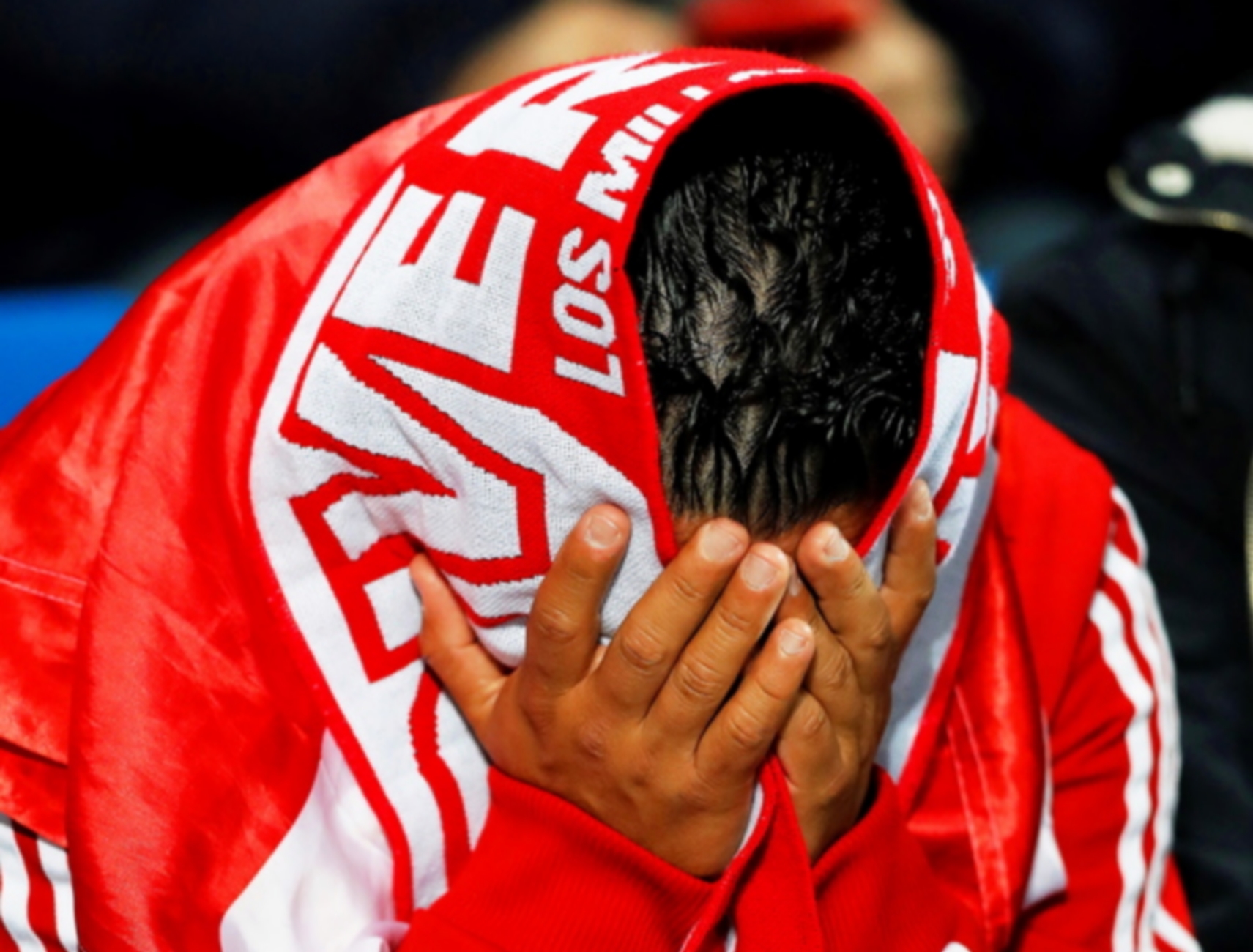 epa07220220 A River Plate fan before the Copa Libertadores final, second leg soccer match between River Plate and Boca Juniors at the Santiago Bernabeu stadium in Madrid, Spain, 09 December 2018.  EPA