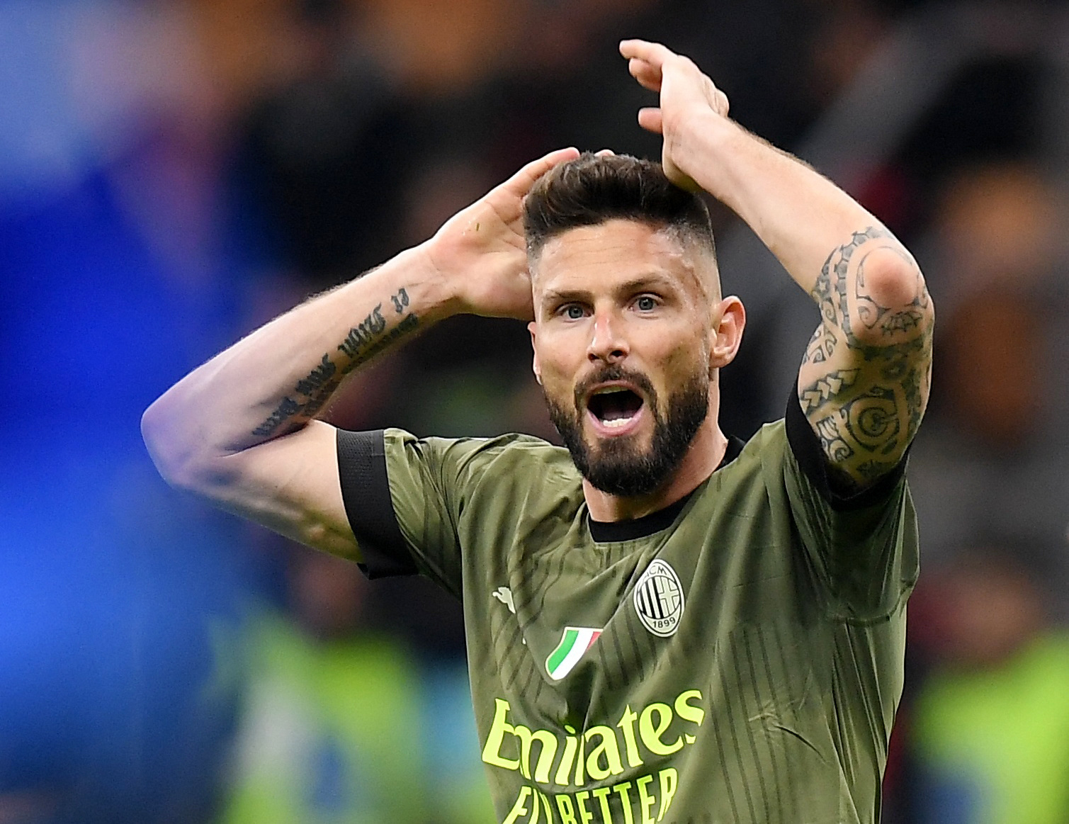 Soccer Football - Serie A - AC Milan v Empoli - San Siro, Milan, Italy - April 7, 2023 AC Milan's Olivier Giroud reacts REUTERS