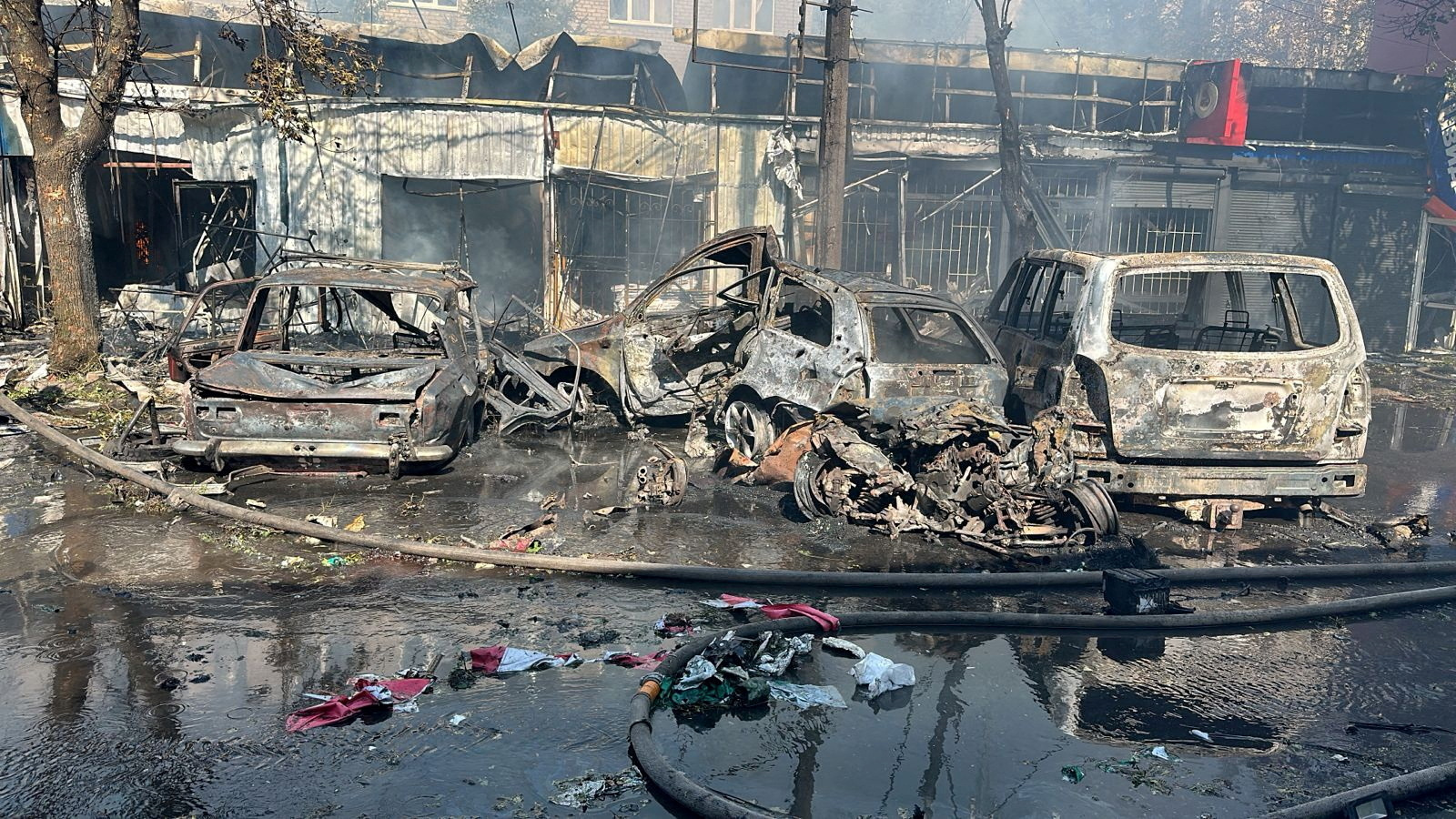 FILE PHOTO: Burned cars are seen at the site of a Russian military strike, amid Russia's attack on Ukraine, in Kostiantynivka, Donetsk region, Ukraine September 6, 2023. Press service of the State Emergency Service of Ukraine in Donetsk region