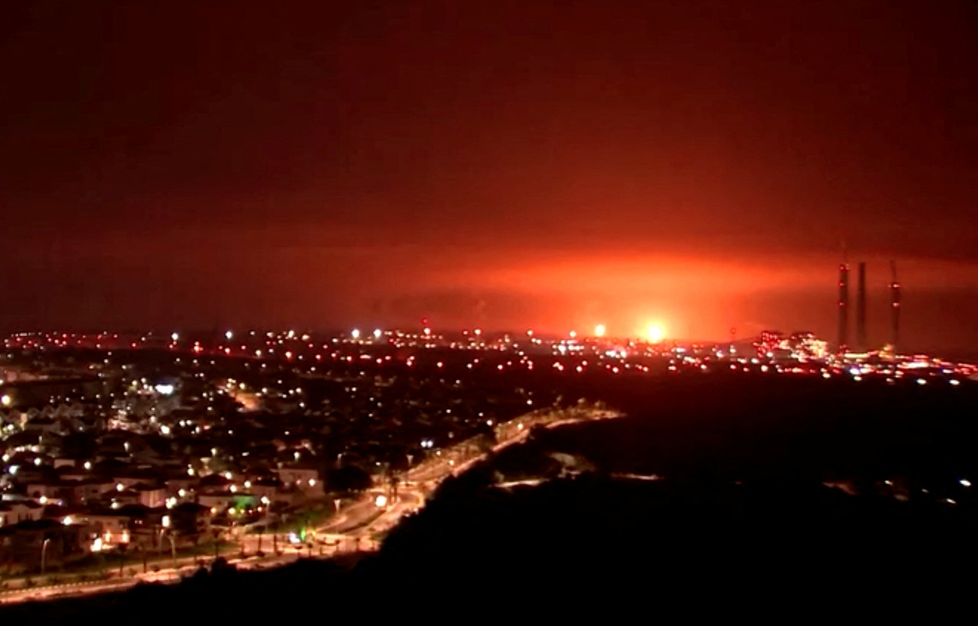 An explosion is seen on the Israel-Gaza border, amid the ongoing conflict between Israel and Palestinian Islamist group Hamas, as seen from the Israeli side, October 27, 2023. REUTERS TV via REUTERS