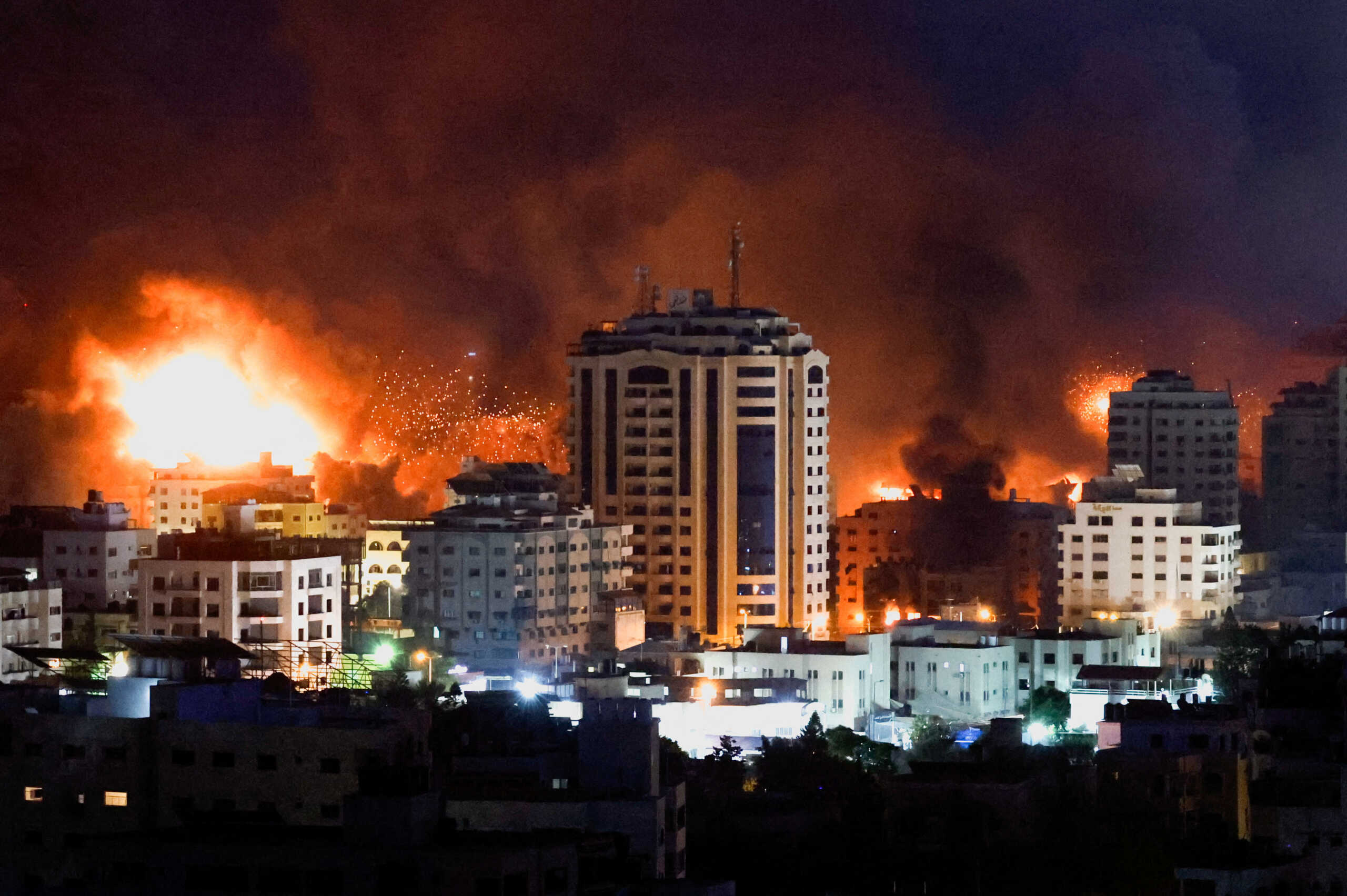 Flames and smoke billow during Israeli strikes in Gaza, October 9, 2023. REUTERS