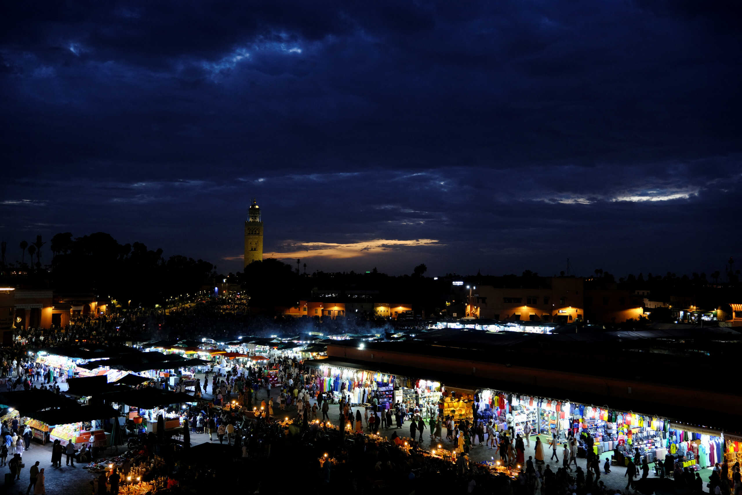 People gather at Jemaa al-Fna square in Marrakech, following last month's deadly earthquake, Morocco October 15, 2023. REUTERS