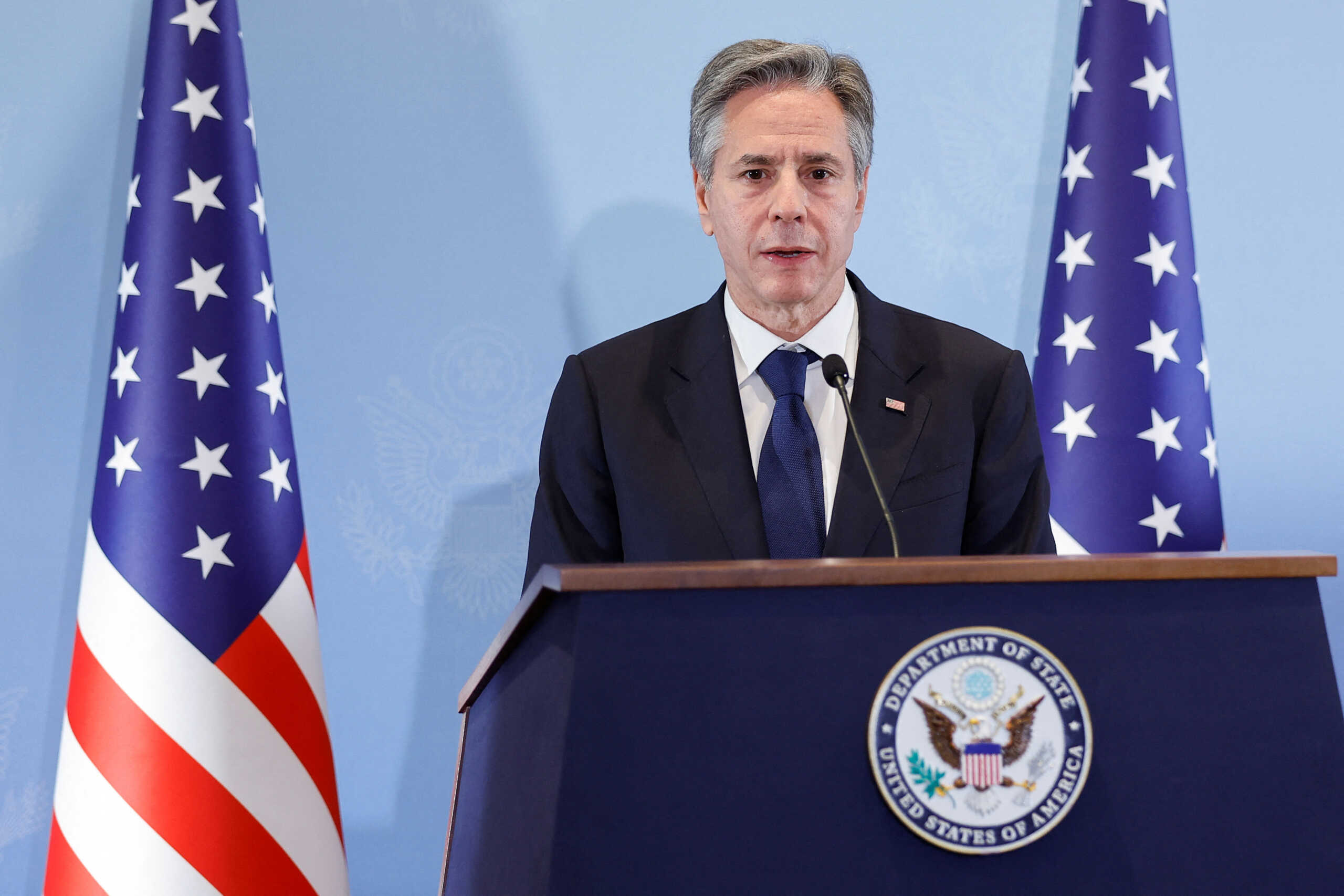 U.S. Secretary of State Antony Blinken attends a press conference, during his visit to Israel, amid the ongoing conflict between Israel and the Palestinian Islamist group Hamas, in Tel Aviv, Israel November 3, 2023. REUTERS