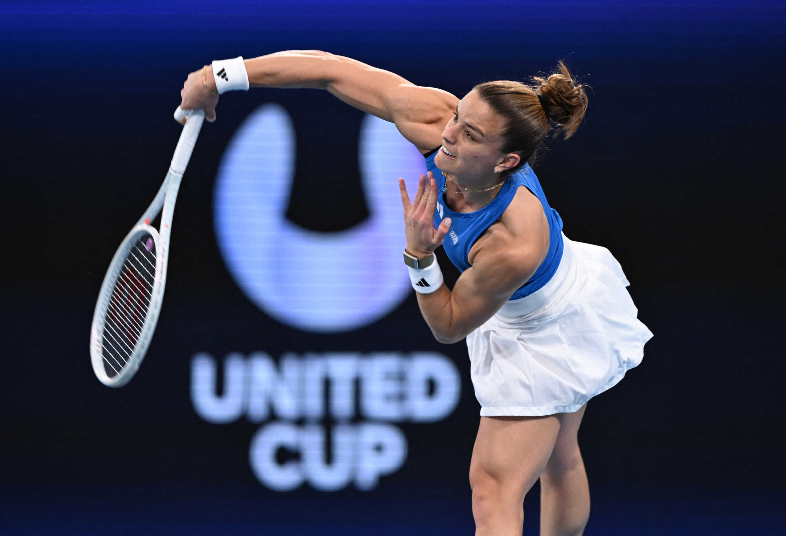 Tennis - United Cup - Ken Rosewall Arena, Sydney, Australia - January 5, 2024 Greece's Maria Sakkari in action during her quarterfinal match against Germany's Angelique Kerber REUTERS