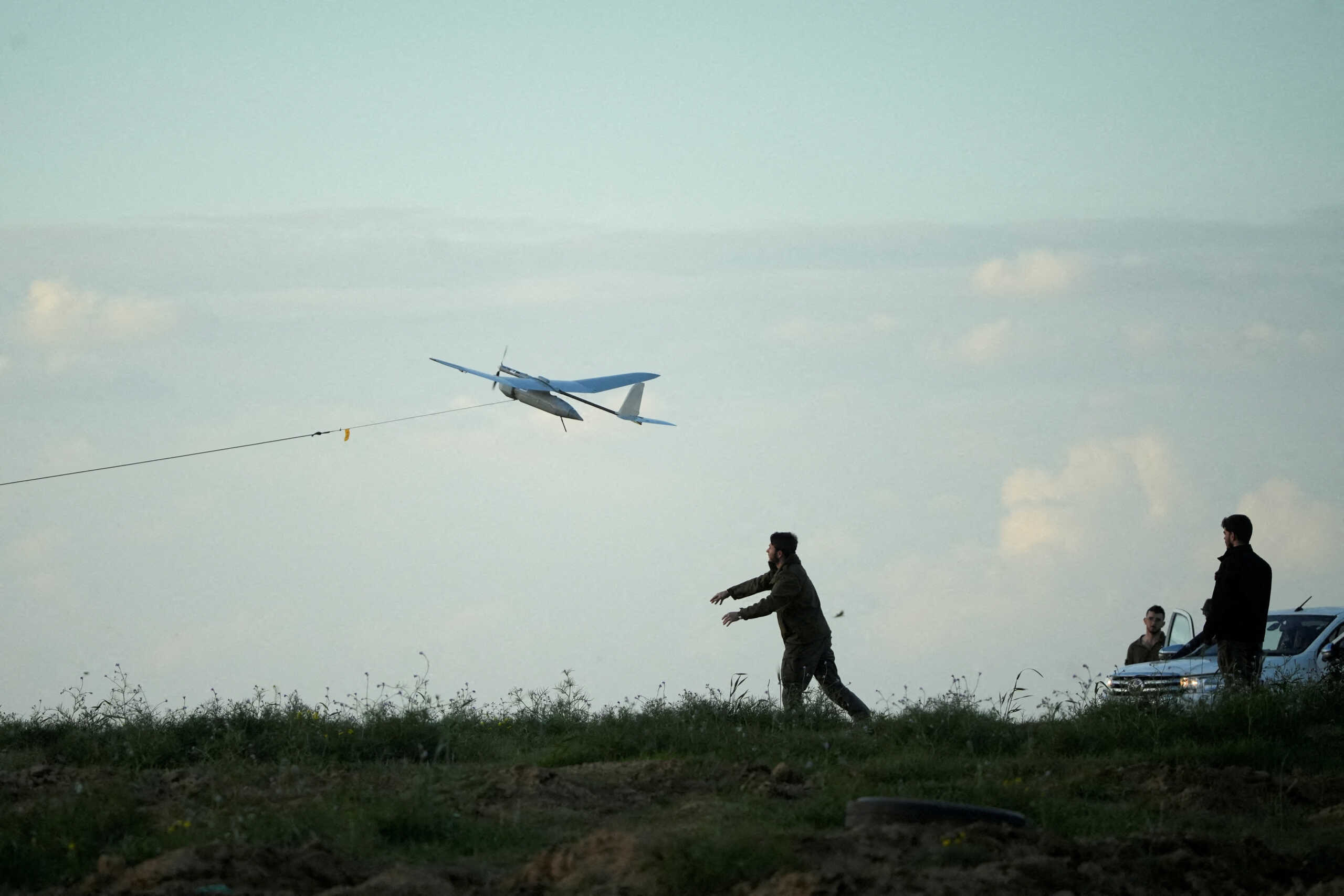 An Israeli soldier releases a drone near the border with Gaza, amid the ongoing conflict between Israel and the Palestinian Islamist group Hamas, as seen from southern Israel, January 24, 2024. REUTERS