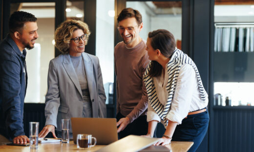 Business people having a meeting in a tech company