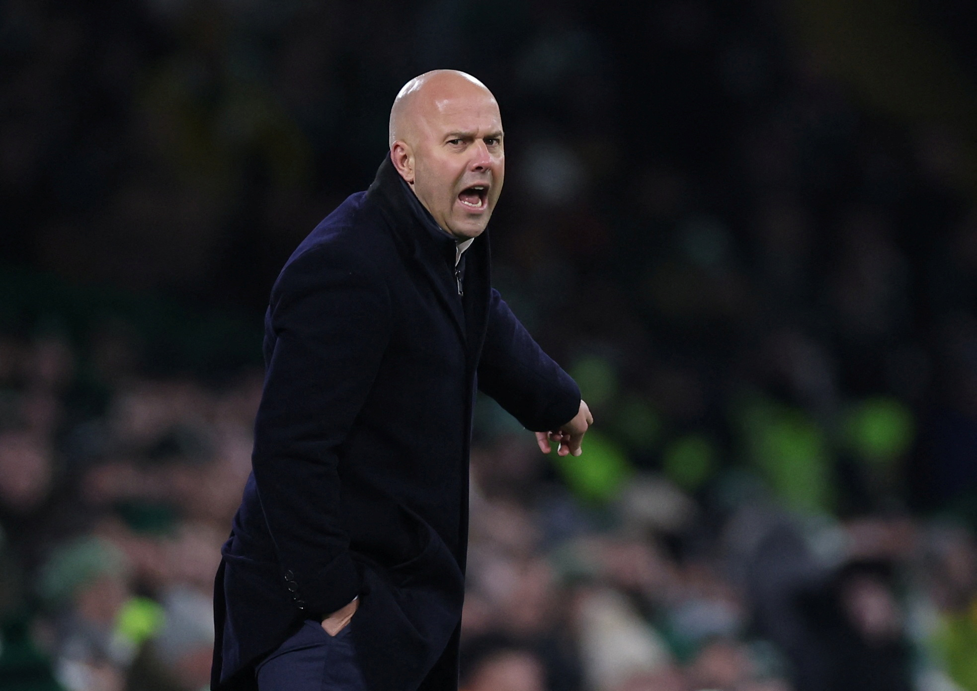 FILE PHOTO: Soccer Football - Champions League - Group E - Celtic v Feyenoord - Celtic Park, Glasgow, Scotland, Britain - December 13, 2023 Feyenoord coach Arne Slot reacts REUTERS