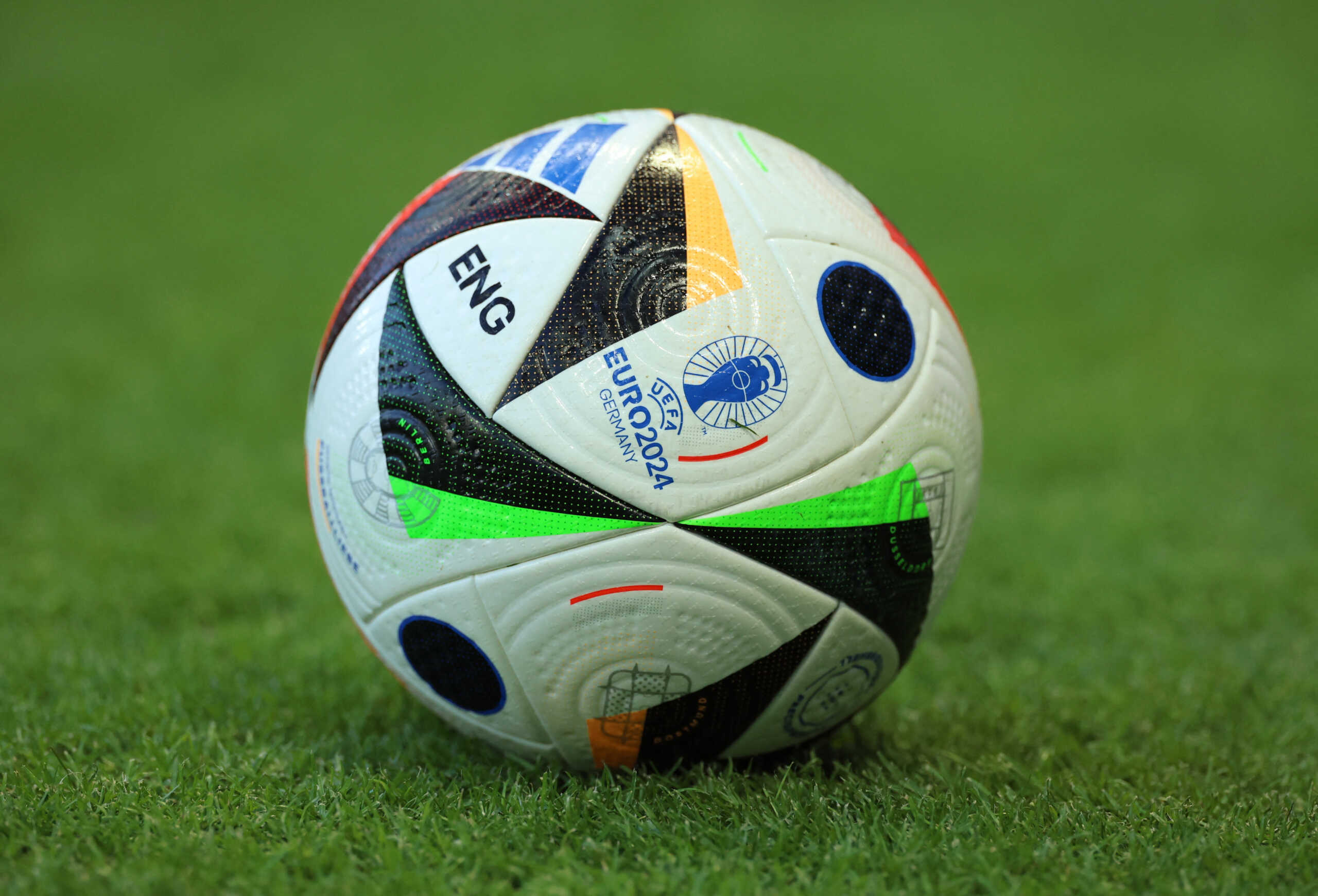 Soccer Football - International Friendly - England v Bosnia and Herzegovina - St James' Park, Newcastle, Britain - June 3, 2024 General view of the mach ball with Euro 2024 printed on REUTERS