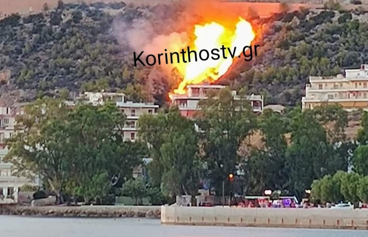 Φωτιά στο Λουτράκι καίει κοντά σε σπίτια και ξενοδοχεία