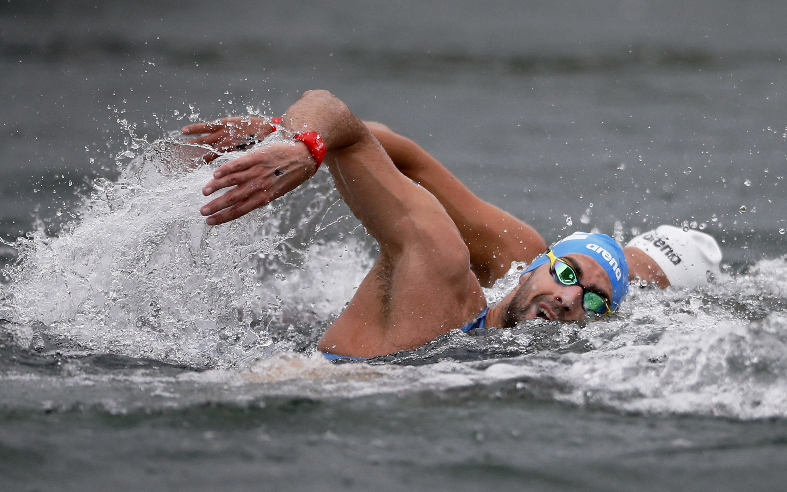 Open Water - European Aquatics Championships - Ada Ciganlija, Belgrade, Serbia - June 12, 2024 Greece's Athanasios Charalampos Kynigakis in action during the men's open water 10km race REUTERS