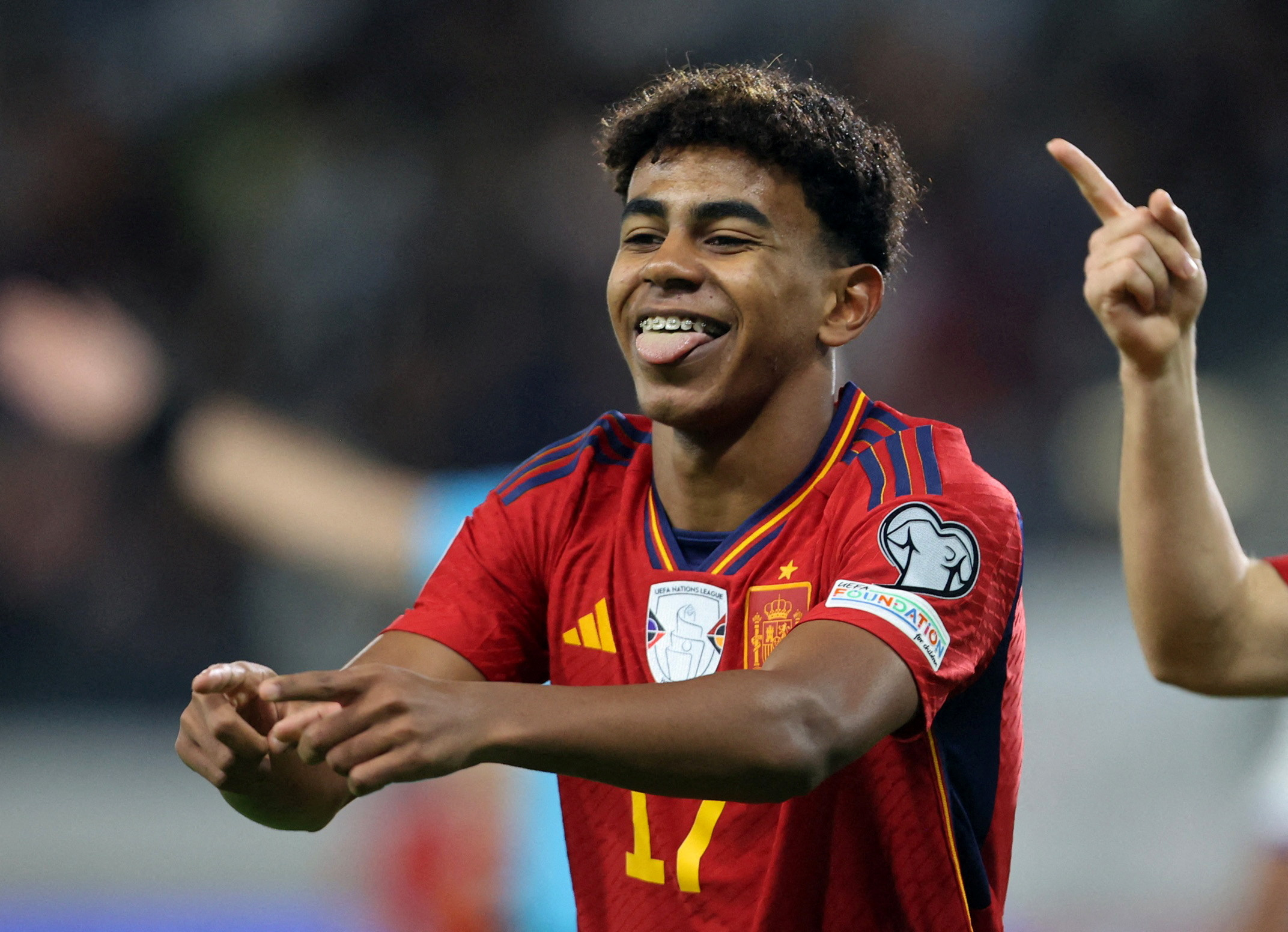 FILE PHOTO: Soccer Football - UEFA Euro 2024 Qualifier - Group A - Cyprus v Spain - Alphamega Stadium, Limassol, Cyprus - November 16, 2023  Spain's Lamine Yamal celebrates scoring their first goal REUTERS